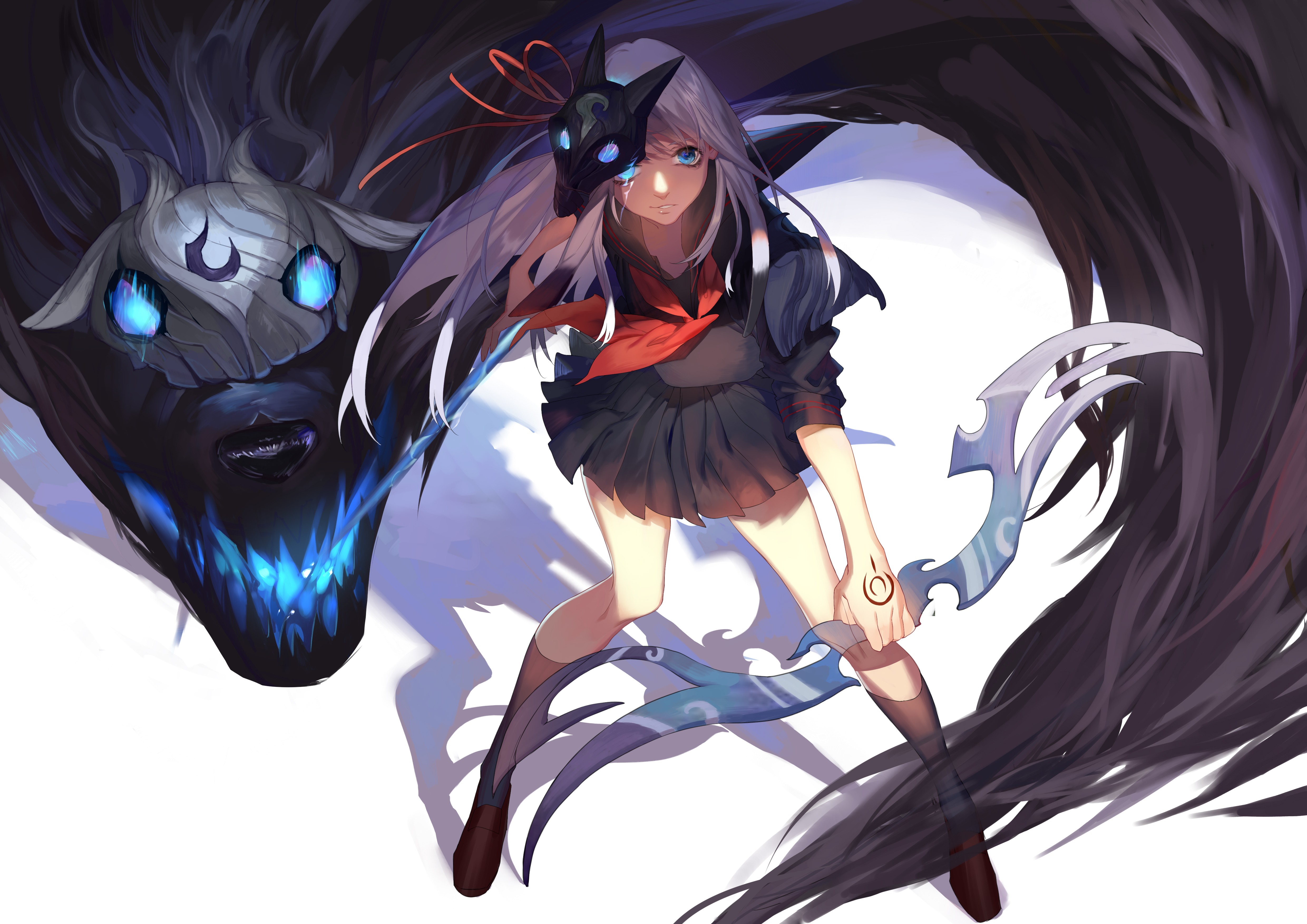 League Of Legends Kindred League Of Legends Fantasy Girl Mask Blue Eyes Anime Girls PC Gaming Anime 4960x3507