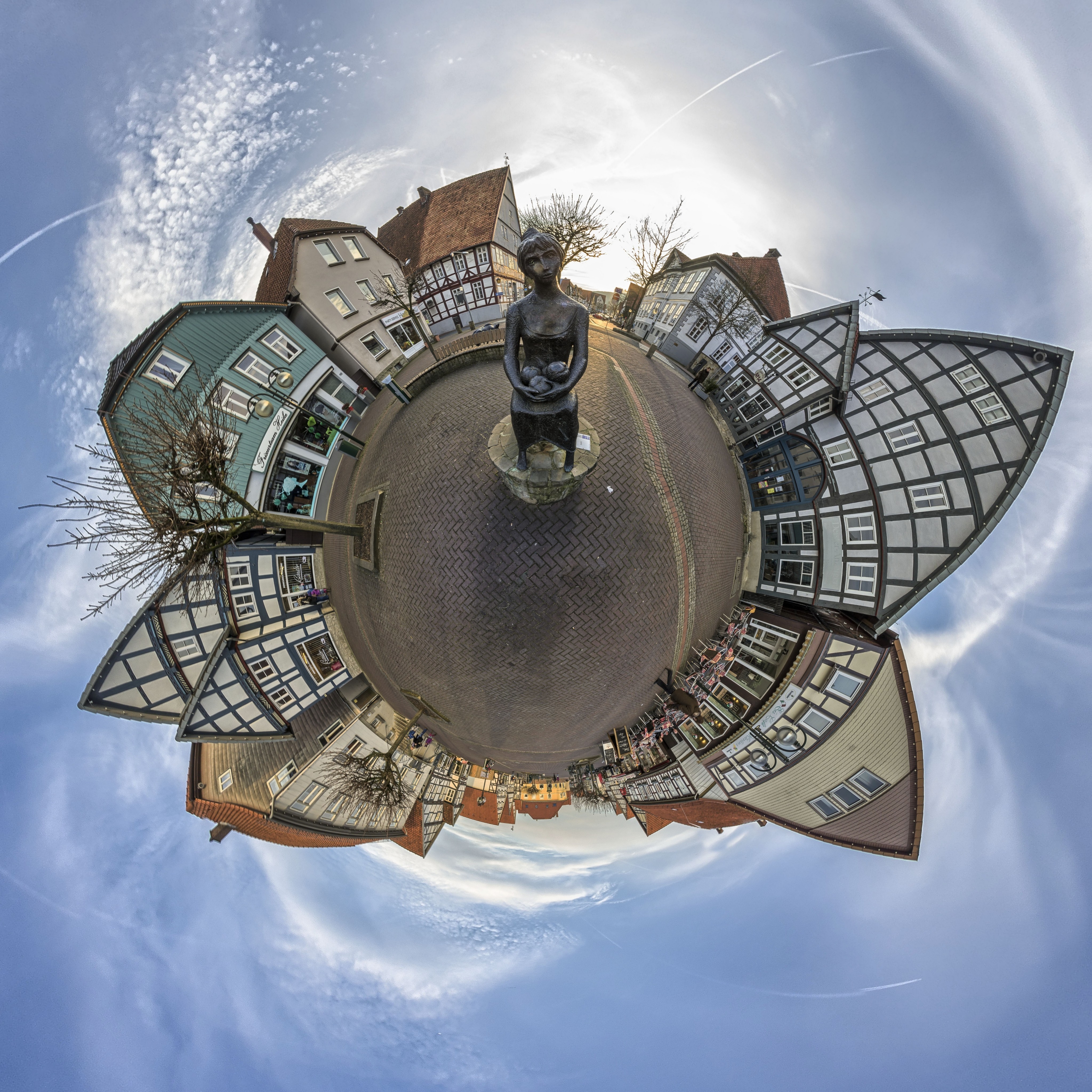 Panoramic Sphere Digital Art Urban Statue Town 4096x4096