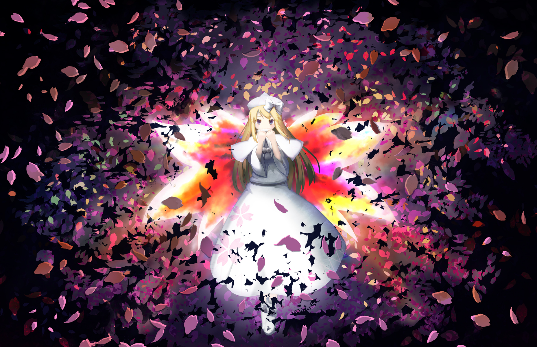 Blonde Blue Eyes Cherry Blossom Dress Fair Hat Lily White Long Hair Touhou Wings Fate Grand Order Fa 1857x1200