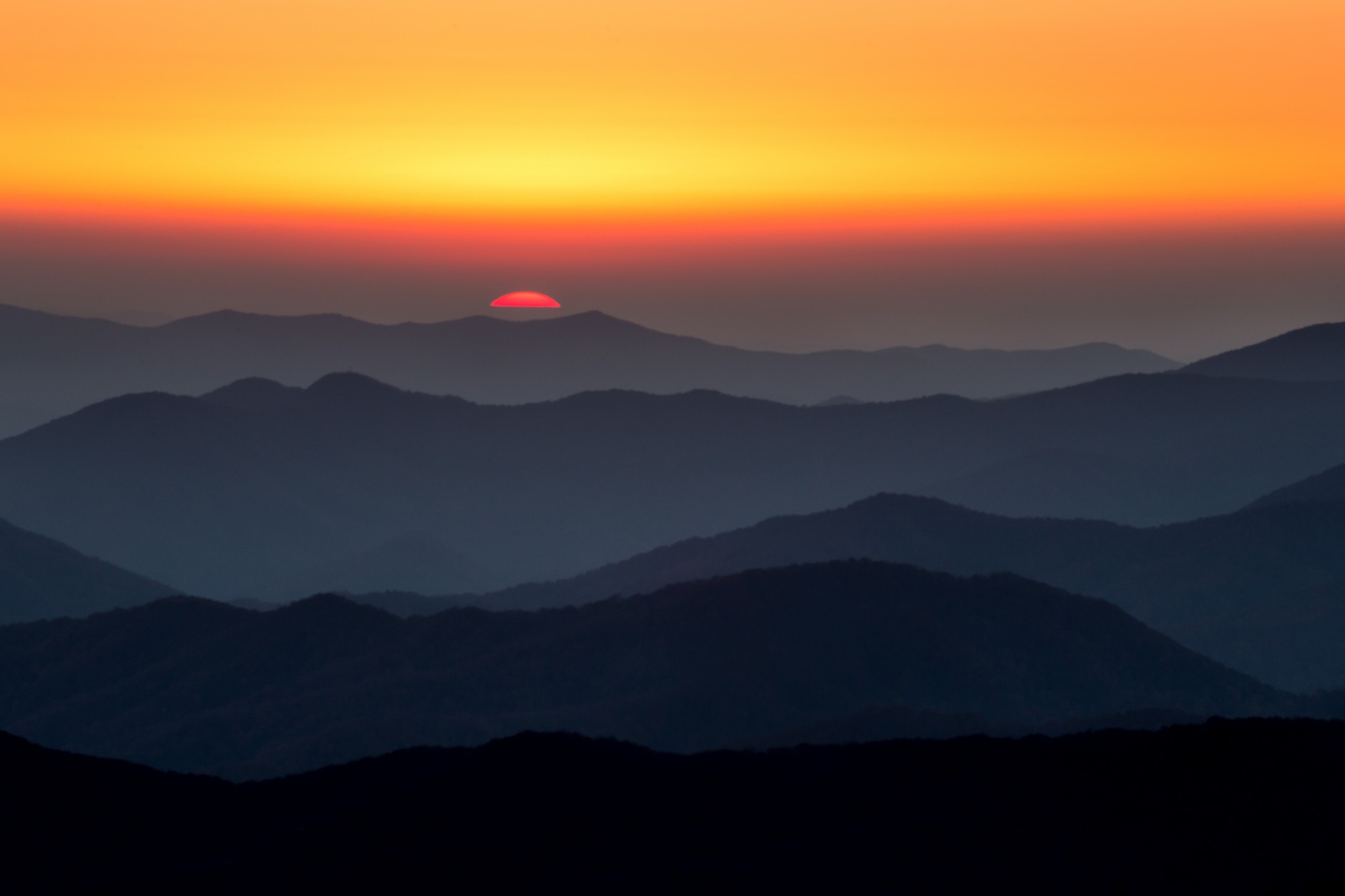 Landscape Sun Smoky Mountains Tennessee National Park Mountains Sunset Orange Sky Skyscape Silhouett 2048x1365