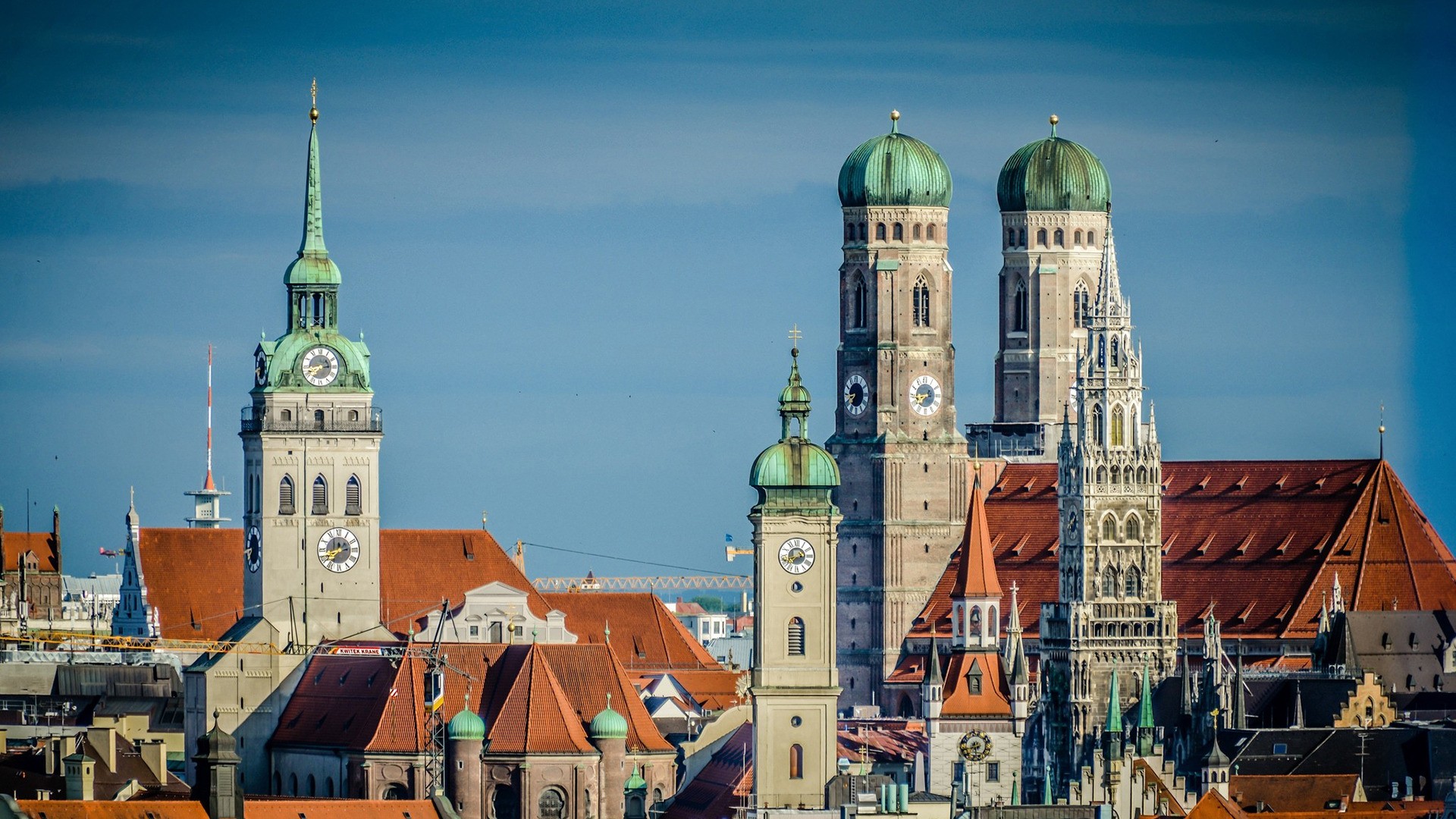 Cityscape Architecture Tower Old Building Old Building Germany Munich Church Rooftops Clock Tower Cl 1920x1080
