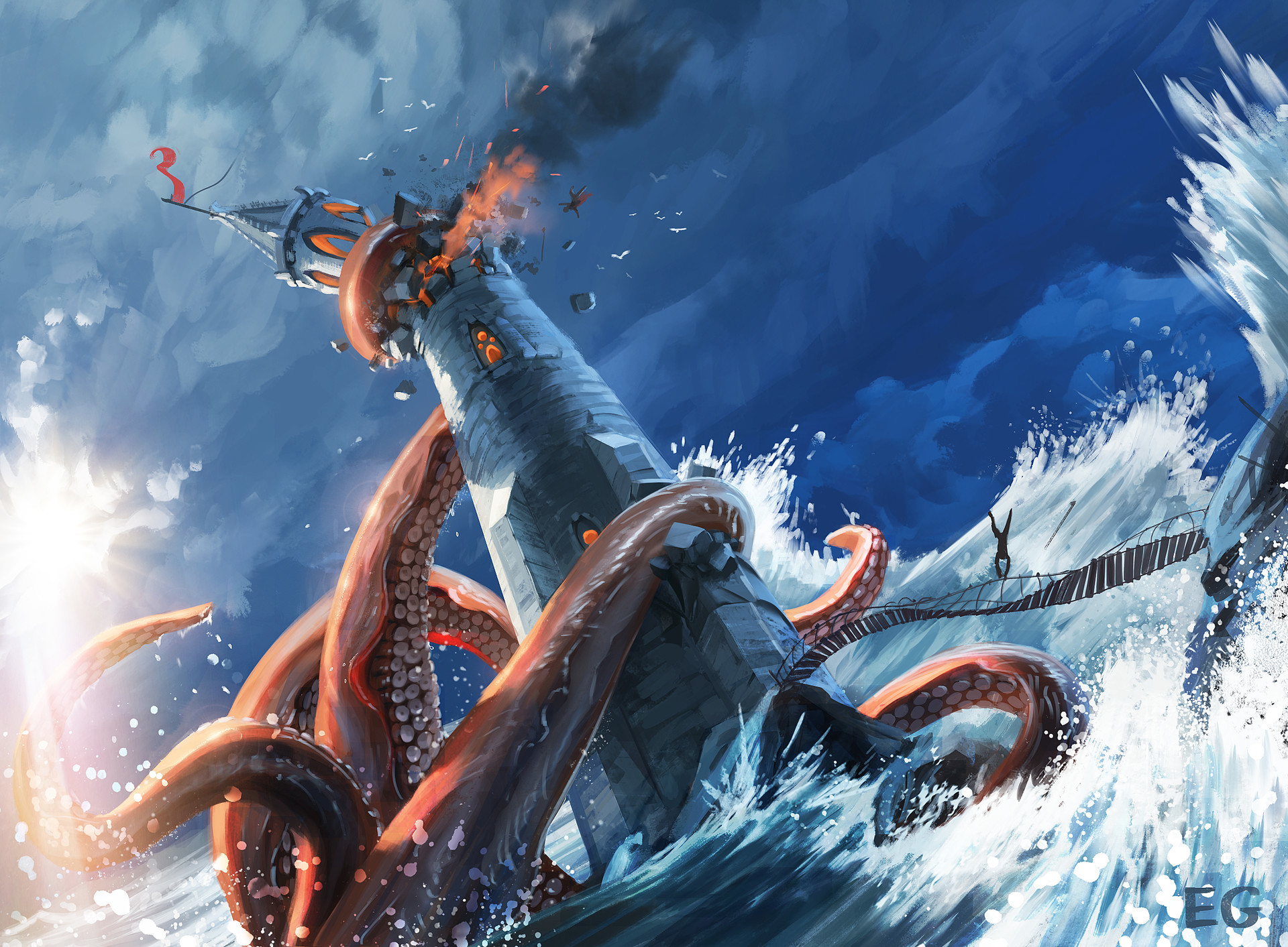 Sea Monster Lighthouse Kraken 1920x1413