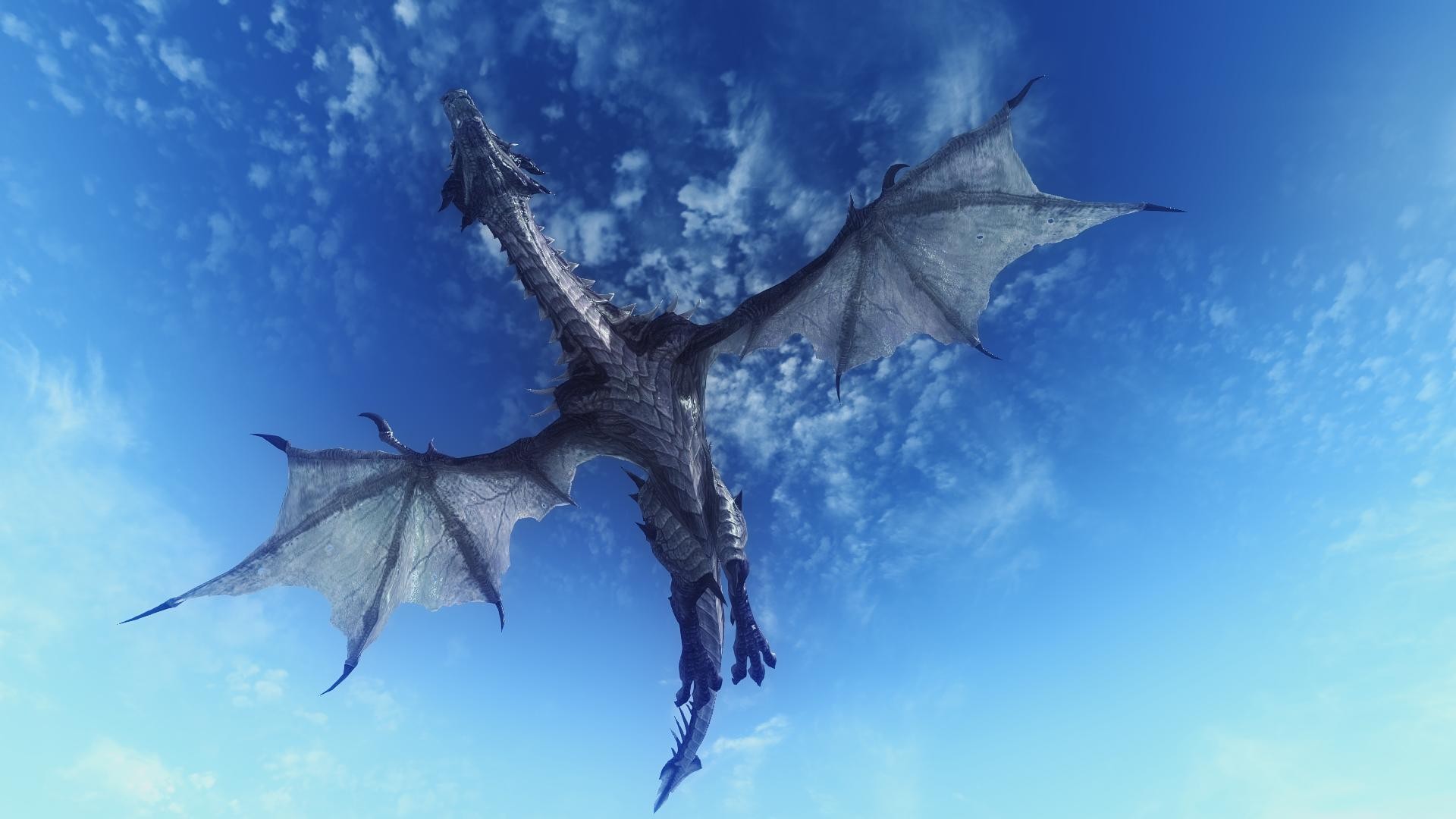 Fantasy Art Dragon Flying Sky Dragon Wings Tail Clouds Digital Art Scales Claws The Elder Scrolls V  1920x1080
