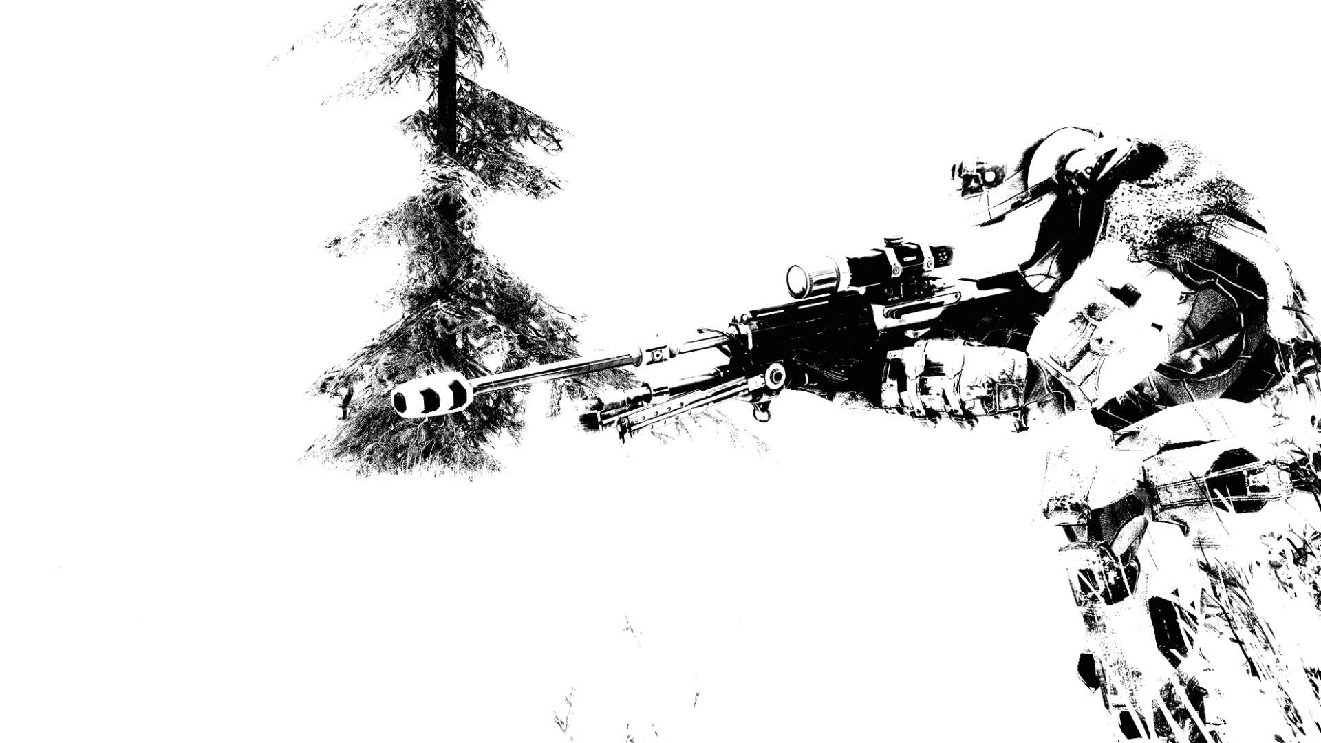 Snipers Weapon Minimalism Monochrome Simple Background Halo 1920x1080