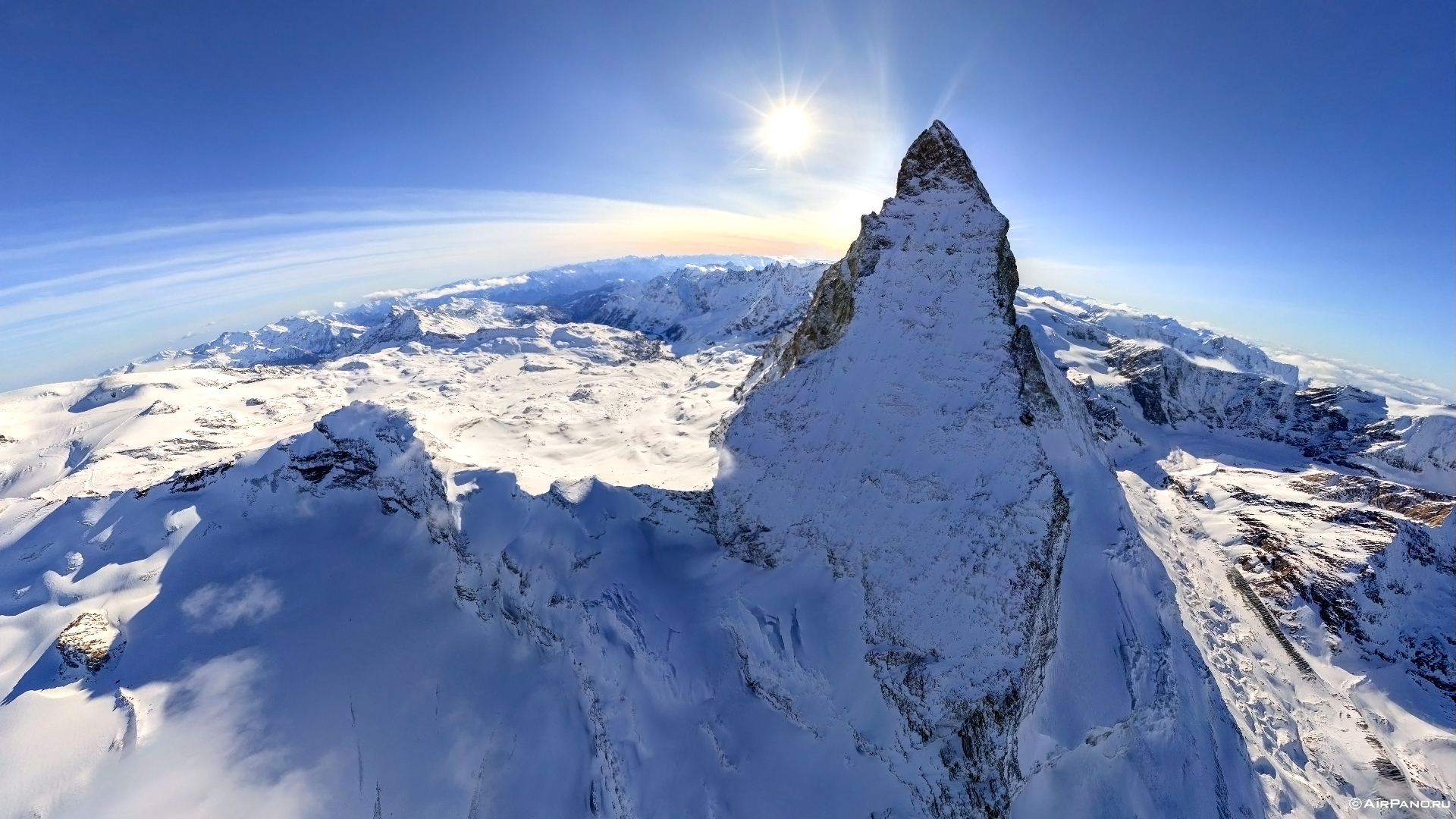 Matterhorn Sunlight Fisheye Mountain Landscape Snow 1920x1080