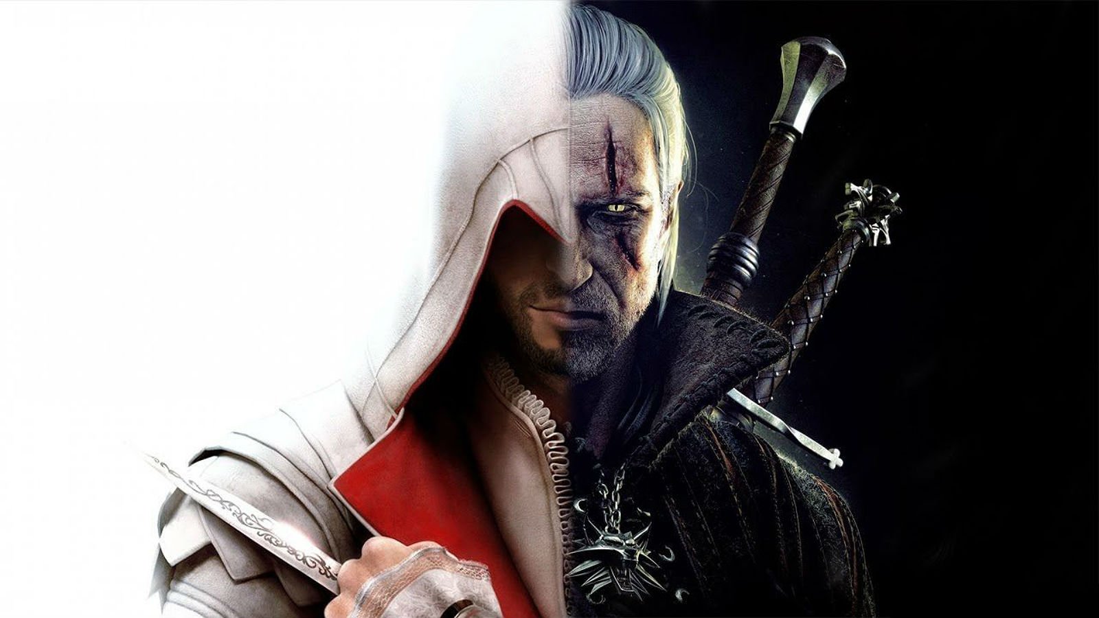 Fantasy Warrior Assassins Creed Face Close Up Sword Knife The Witcher Ezio Assassins Creed Geralt Of 1600x900