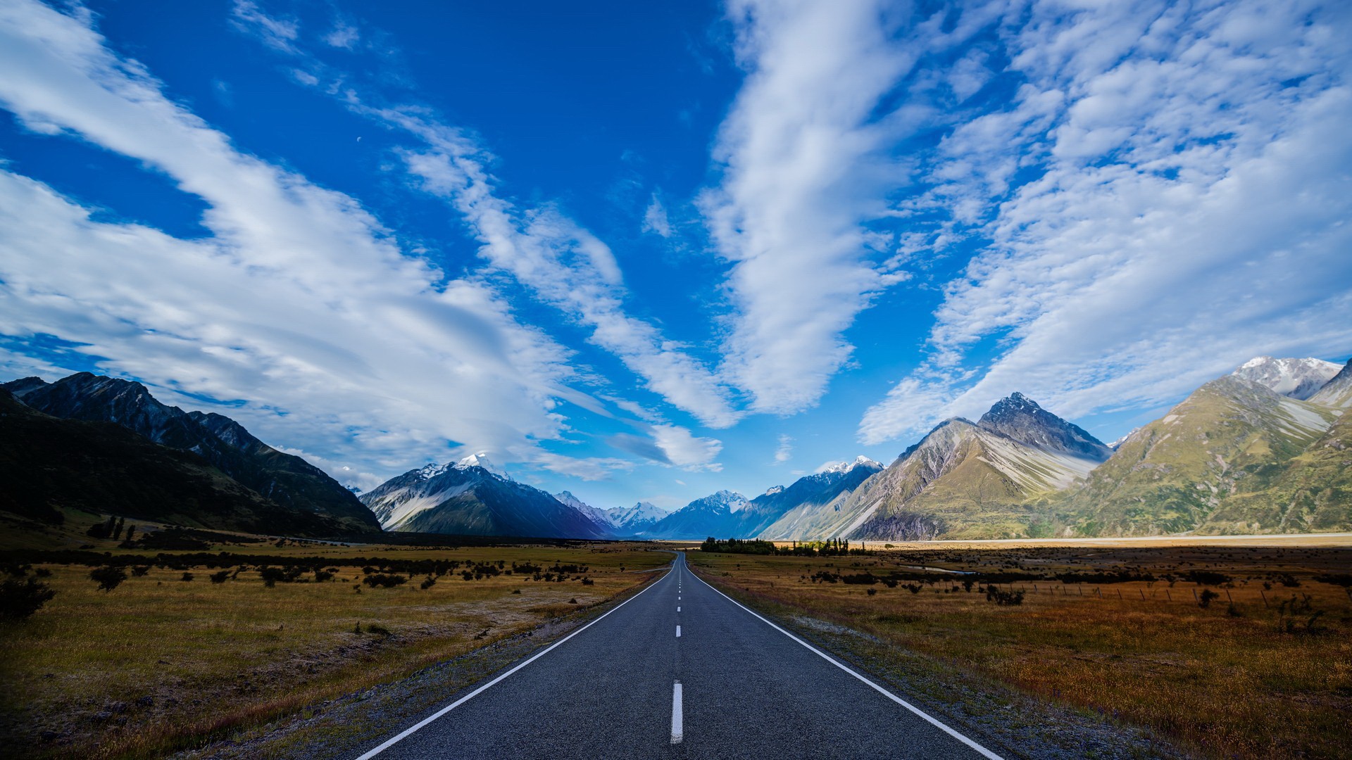 Landscape Nature Mountains Valley Long Road New Zealand 1920x1080