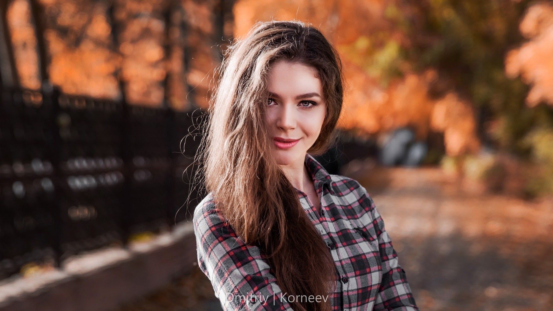 Dmitriy Korneev Women Long Hair Brunette Model Face Portrait Depth Of Field Looking At Viewer Shirt  1920x1080