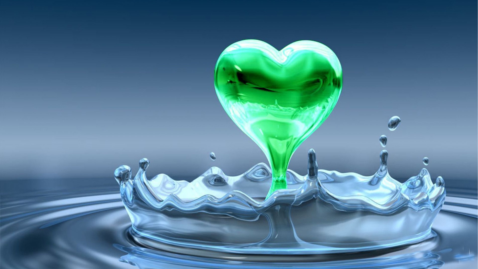 Green Heart Water Water Drops 1920x1080