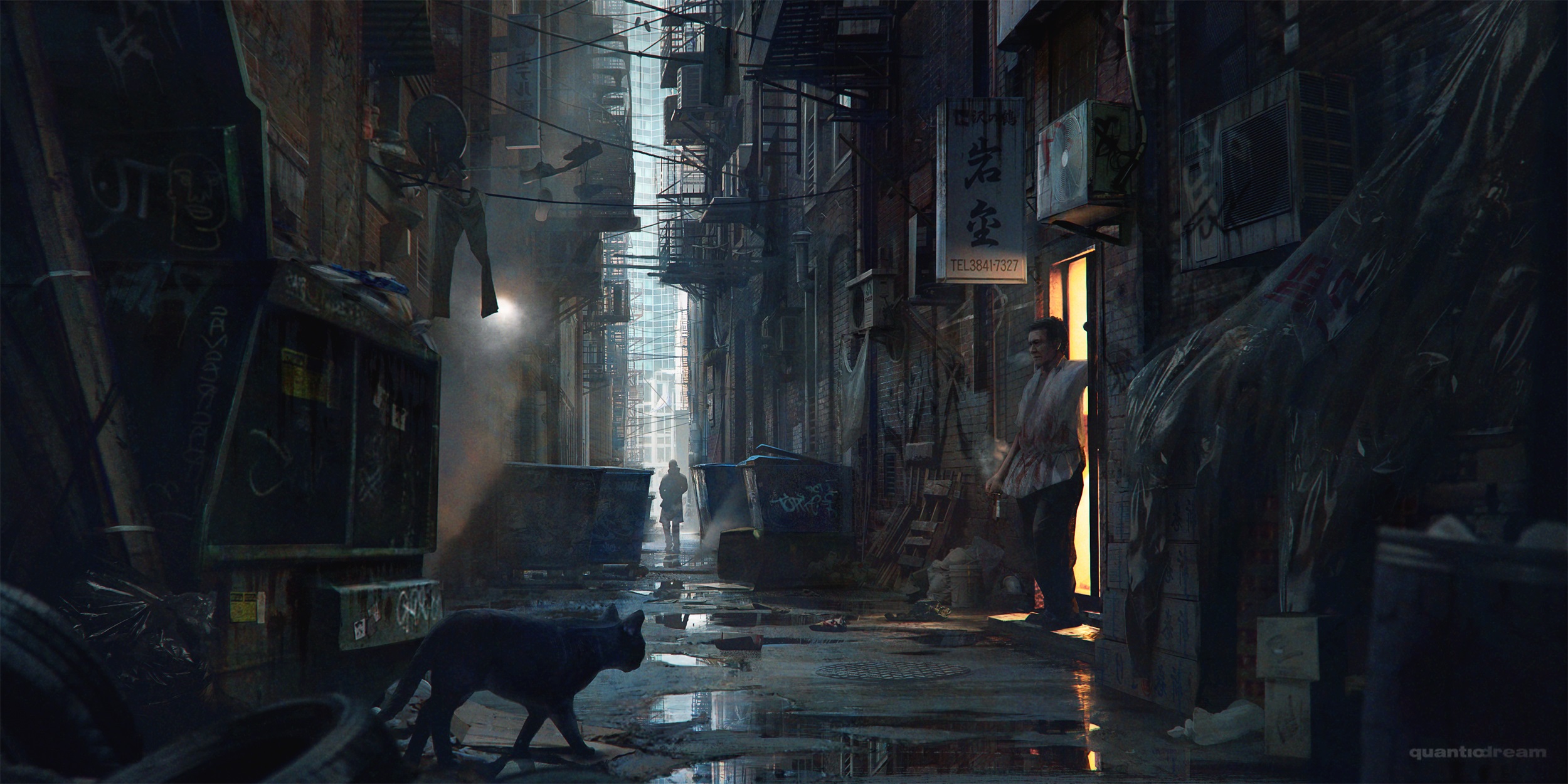 Wojtek Fus Asia City Street Cats Alleyway Fantasy Art 2500x1250