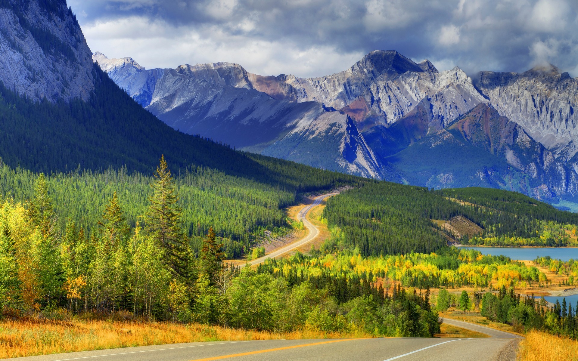 Nature Landscape Mountains Nature Landscape Mountains Trees Forest Lake Clouds Road Canada Road Abra 1920x1200