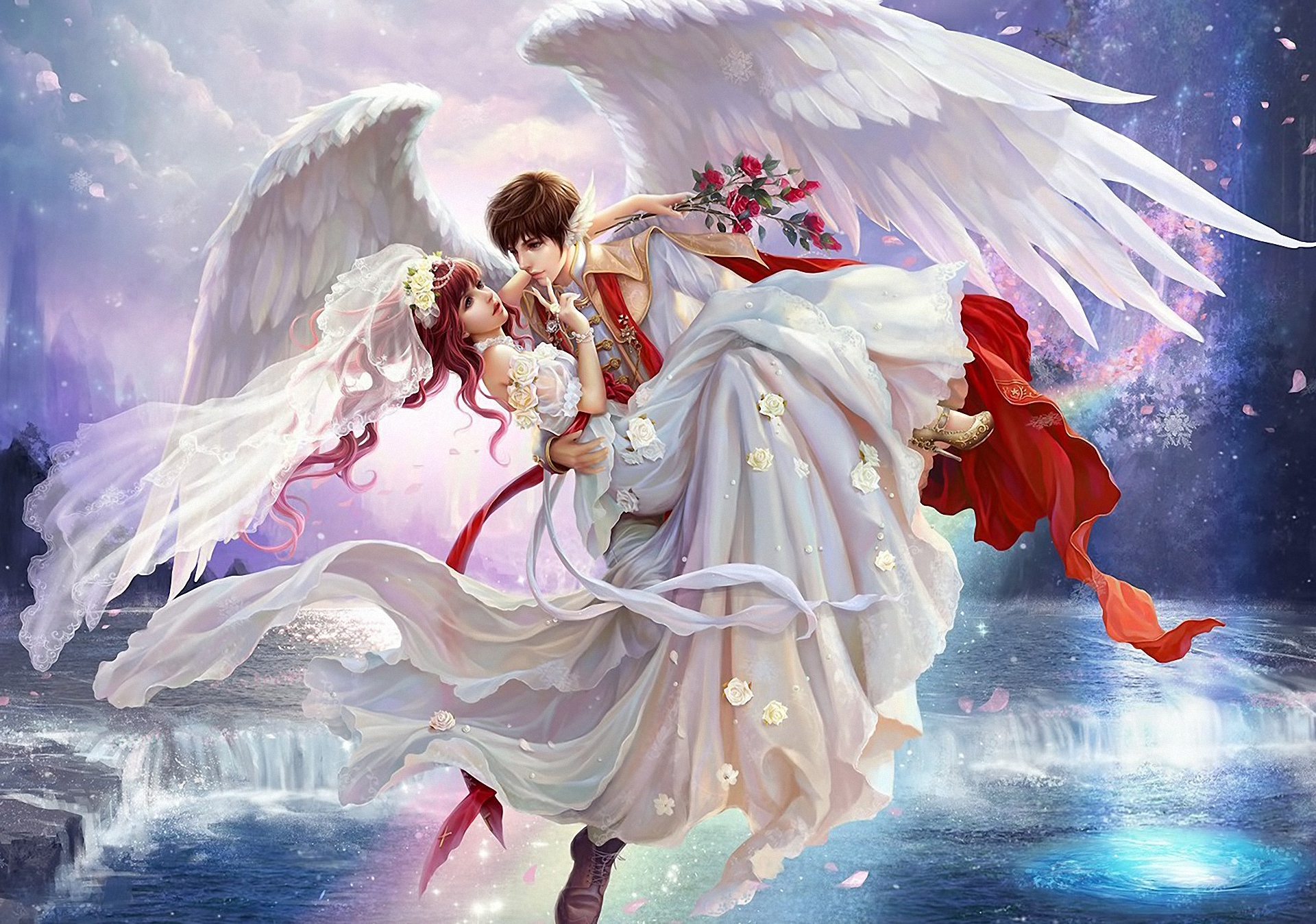 Fantasy Angel Girl Man Woman Bride Groom Wedding Perfect World 1920x1348