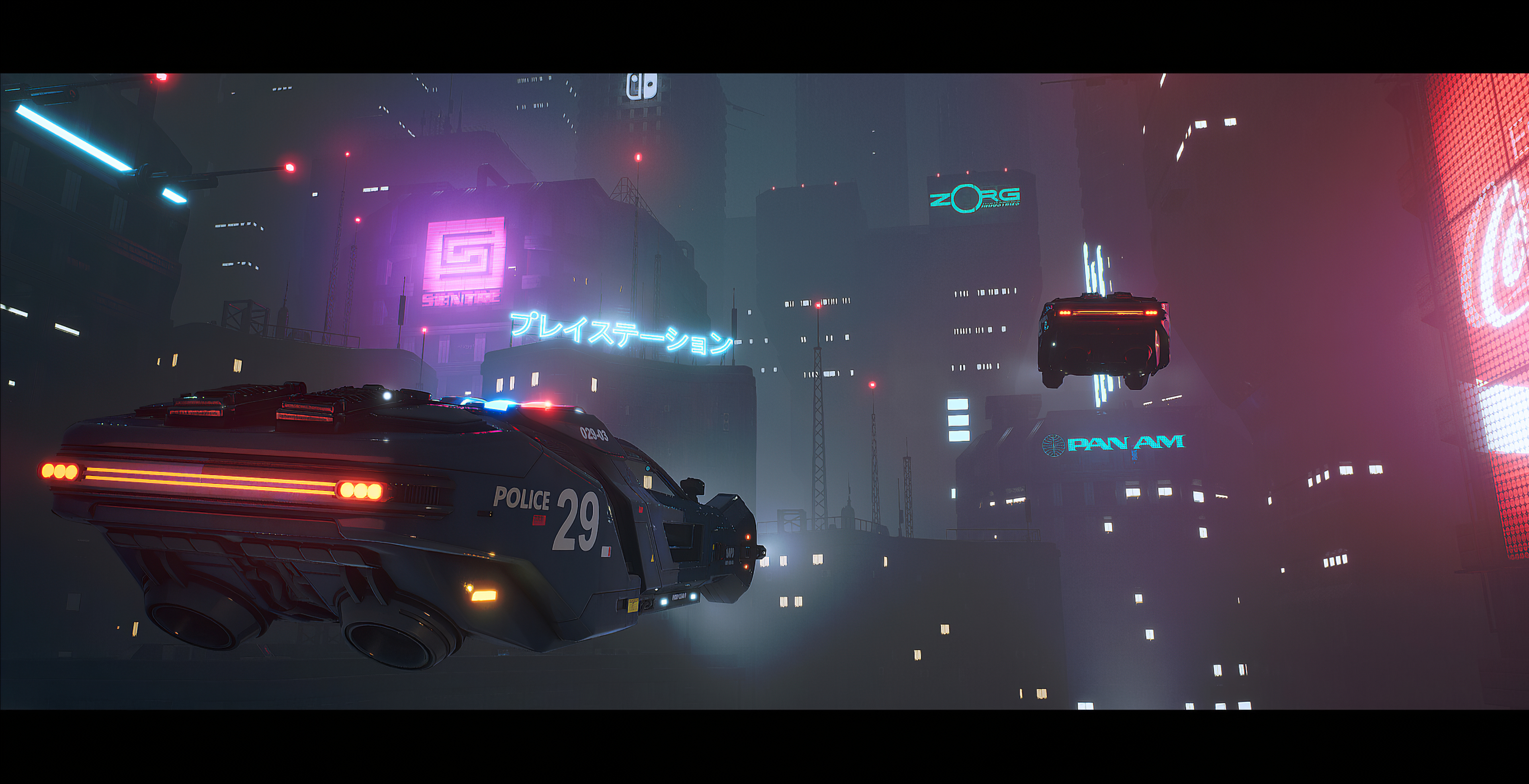 Jake Woodruff Futuristic City Futuristic Aircraft City Neon Police Cars The Fifth Element 3840x1972
