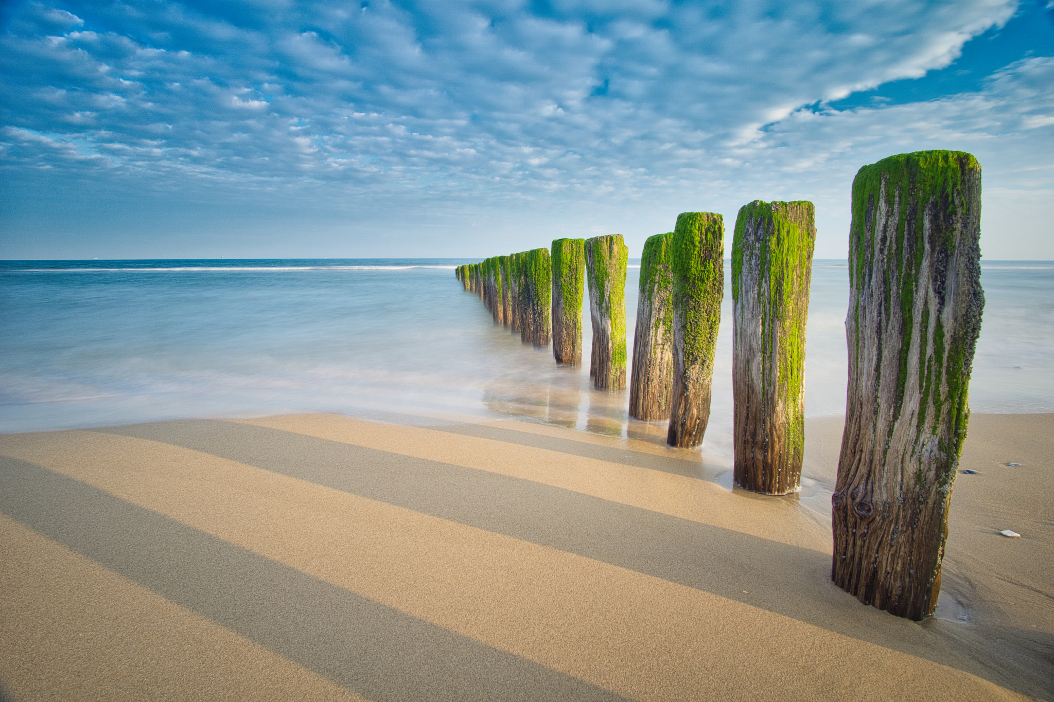 Beach France Atlantic Ocean Blue Sky Wood Sand 2048x1365