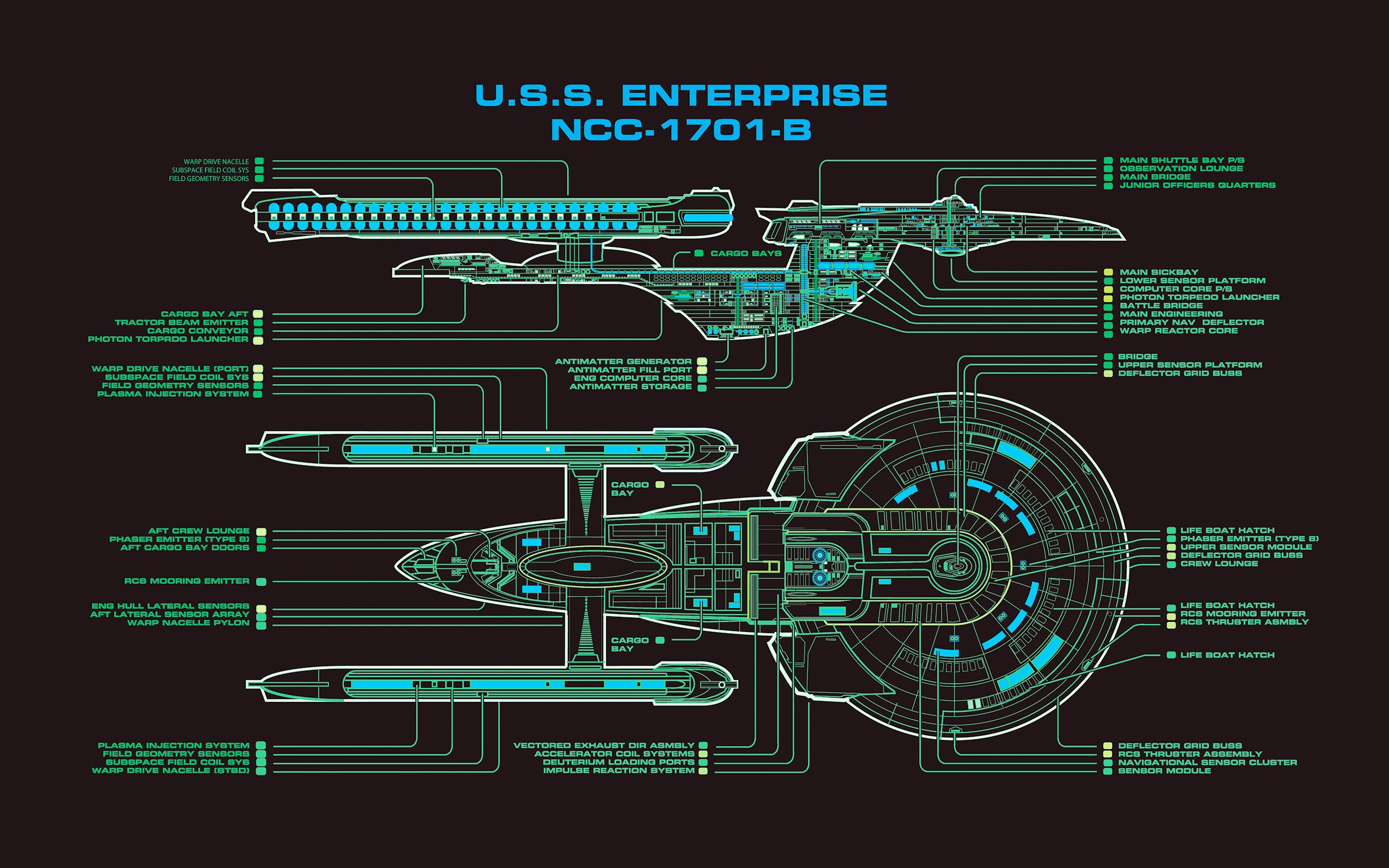 Star Trek USS Enterprise Spaceship Schematic Star Trek Ships Green 2560x1600