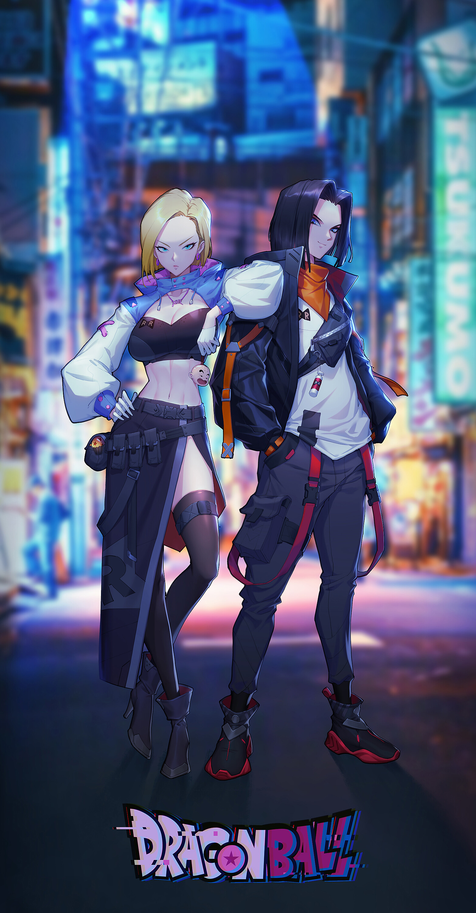 Android 18 Android 17 Dragon Ball Anime Anime Girls Anime Boys Vertical Portrait Display Street City 1565x3000