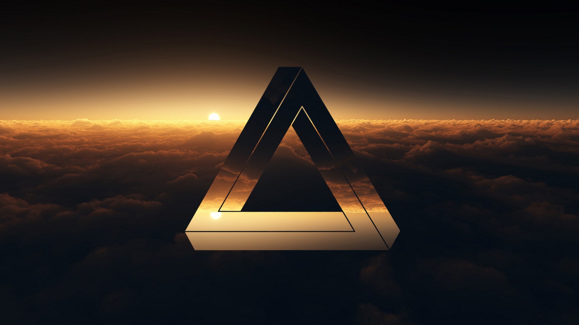 Penrose Triangle Clouds Sun Rays 1920x1080