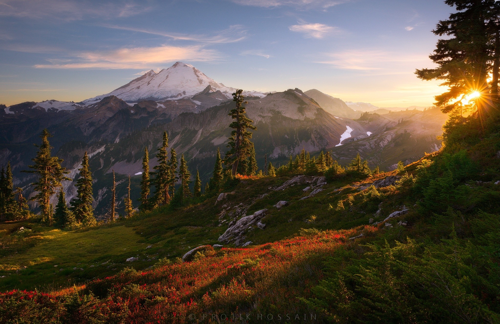 Landscape Pine Trees Stratovolcano Volcano Mountains North Cascades National Park 2048x1330