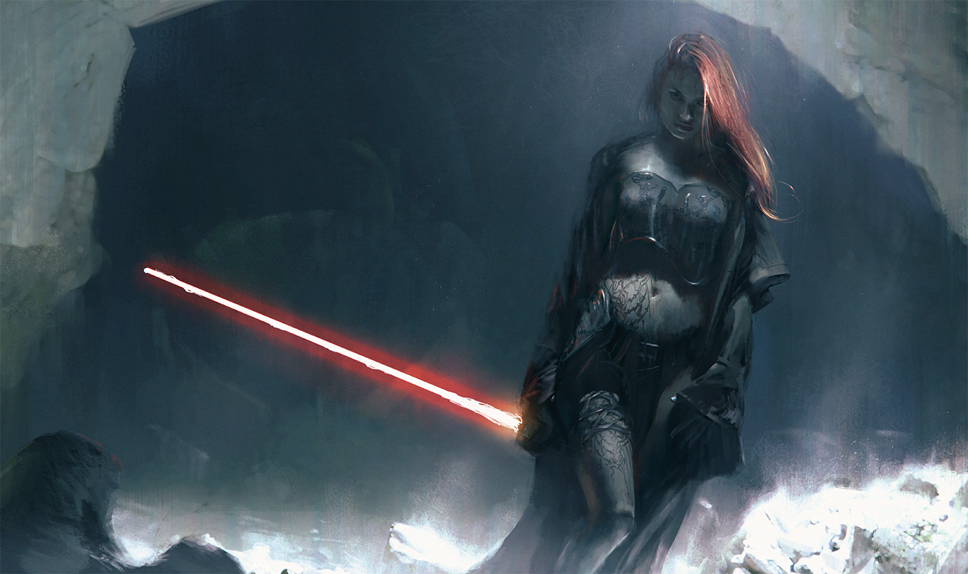 Artwork Fantasy Art Concept Art Star Wars Women Redhead Mara Jade Laser Swords Lightsaber Mara Jade  1400x831