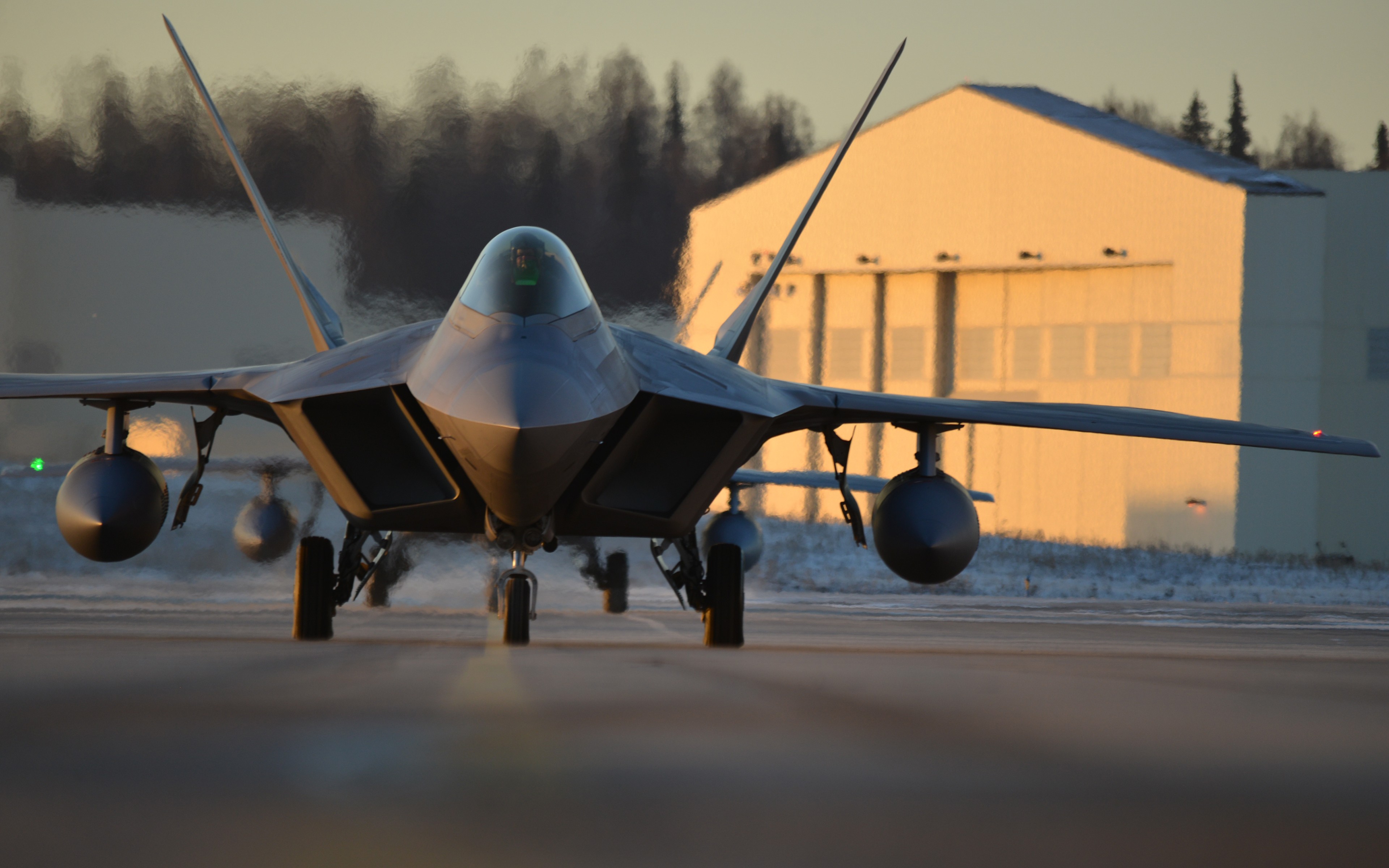 F 22 Raptor Military Aircraft Aircraft US Air Force Military Base Sunset 3840x2400