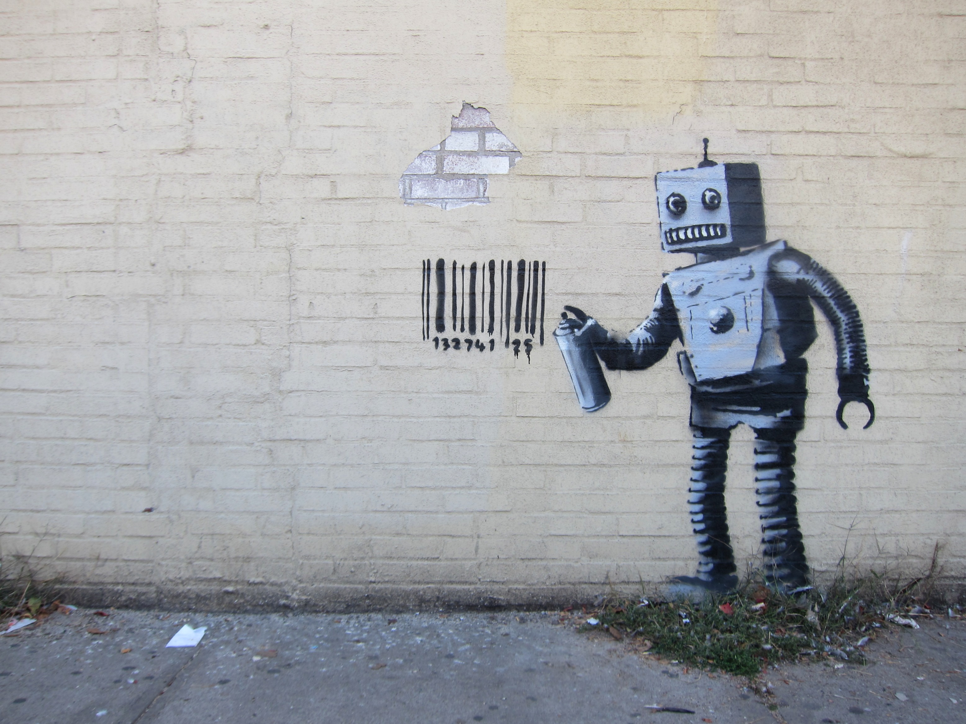 Banksy Graffiti Concrete Wall Urban Robot Barcode Street Art 3112x2334