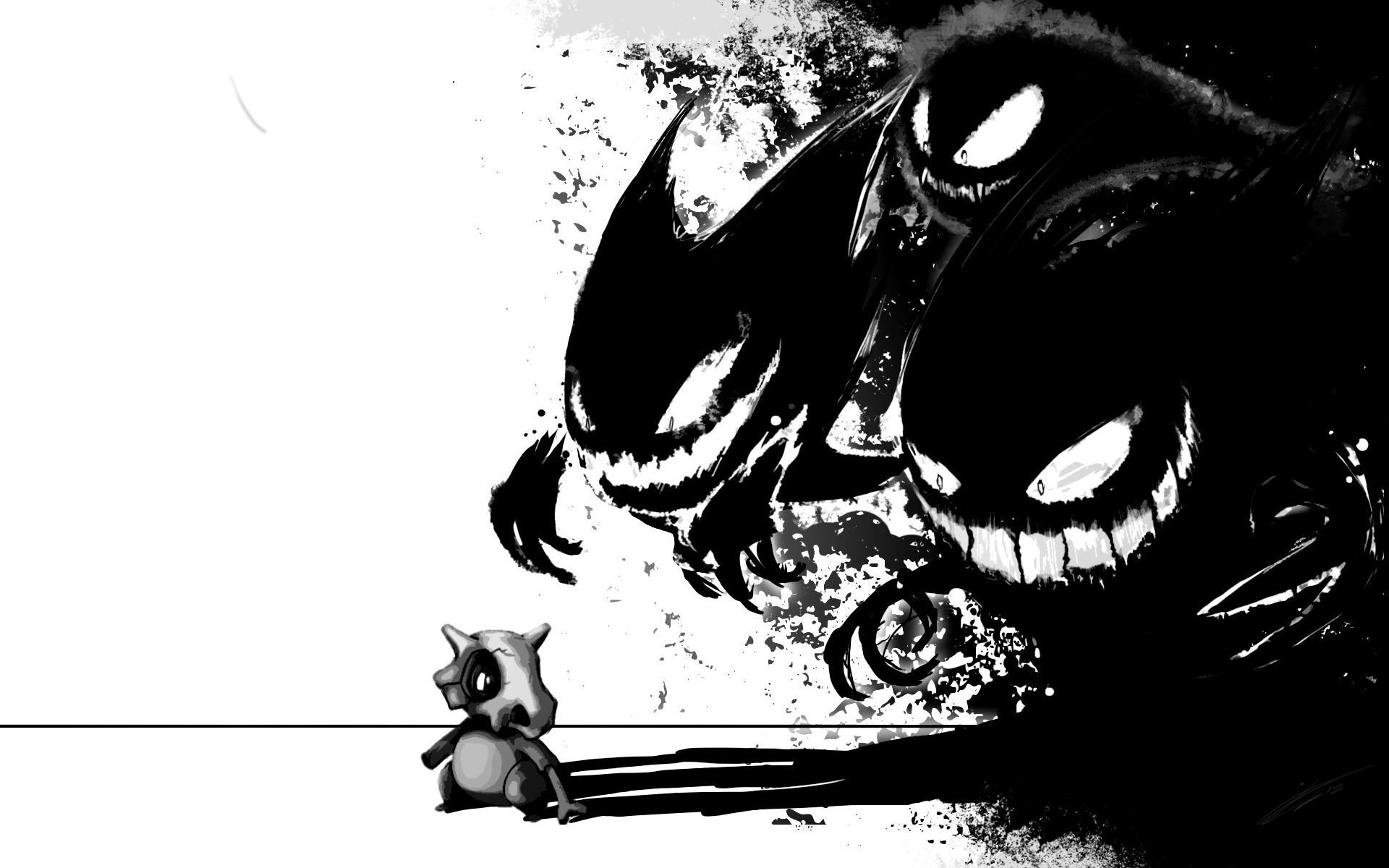 Gengar Pokemon Cubone Haunter Shadow Ghost Monochrome 1920x1200