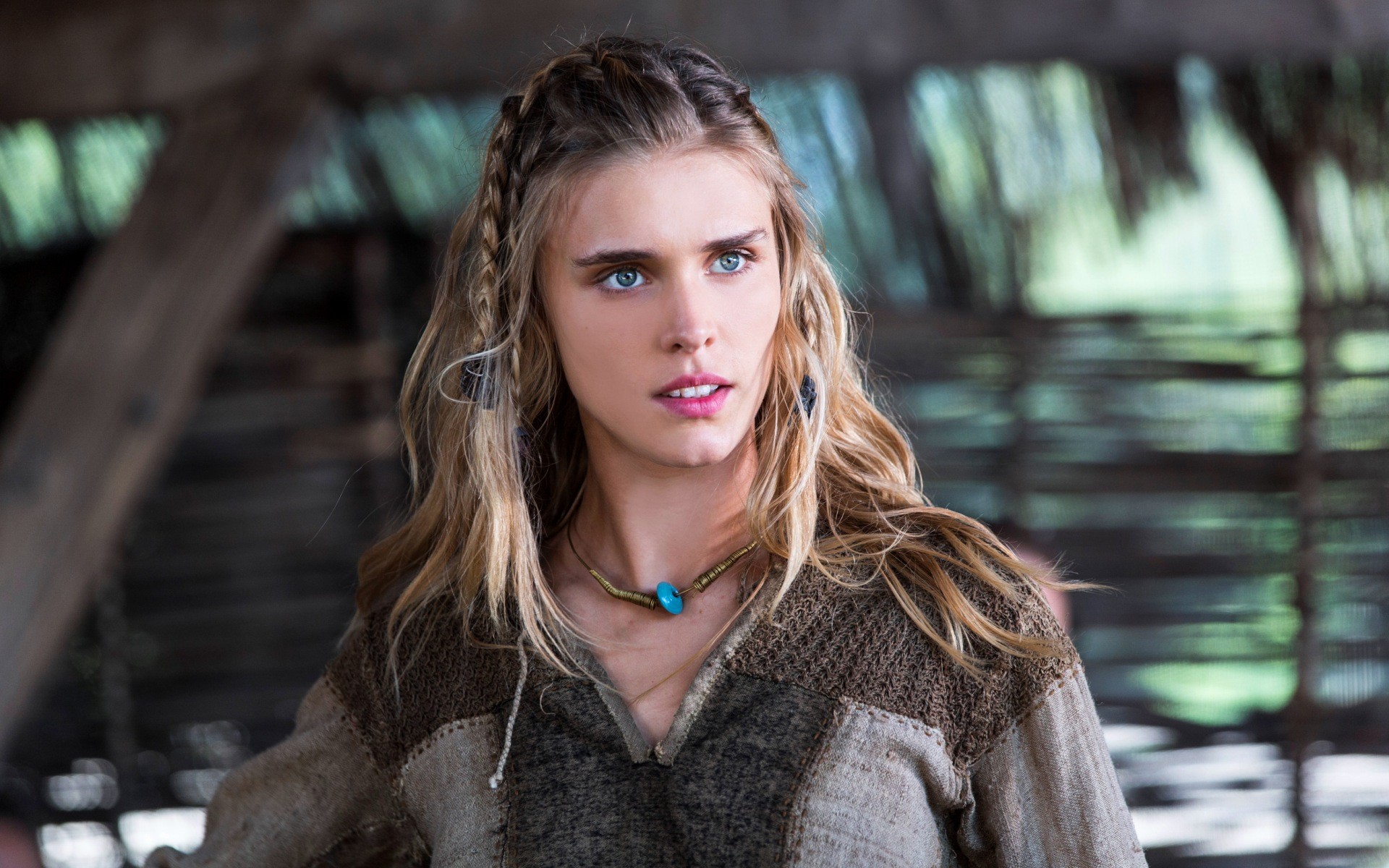 Vikings TV Series Women Blonde Blue Eyes Gaia Weiss Porunn Braids Actress 1920x1200