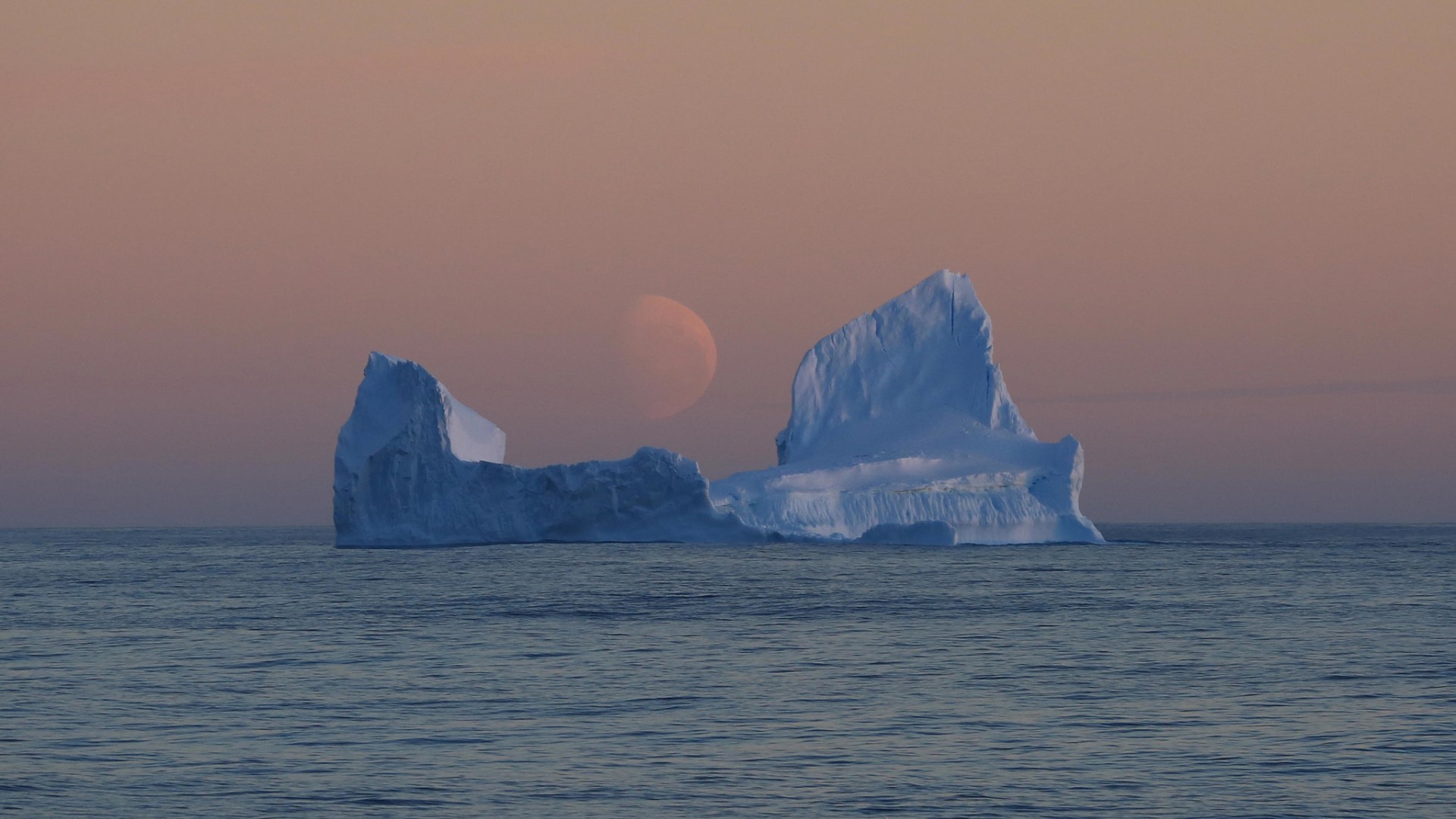 Iceberg Sea Moon Dusk Global Warming 1920x1080