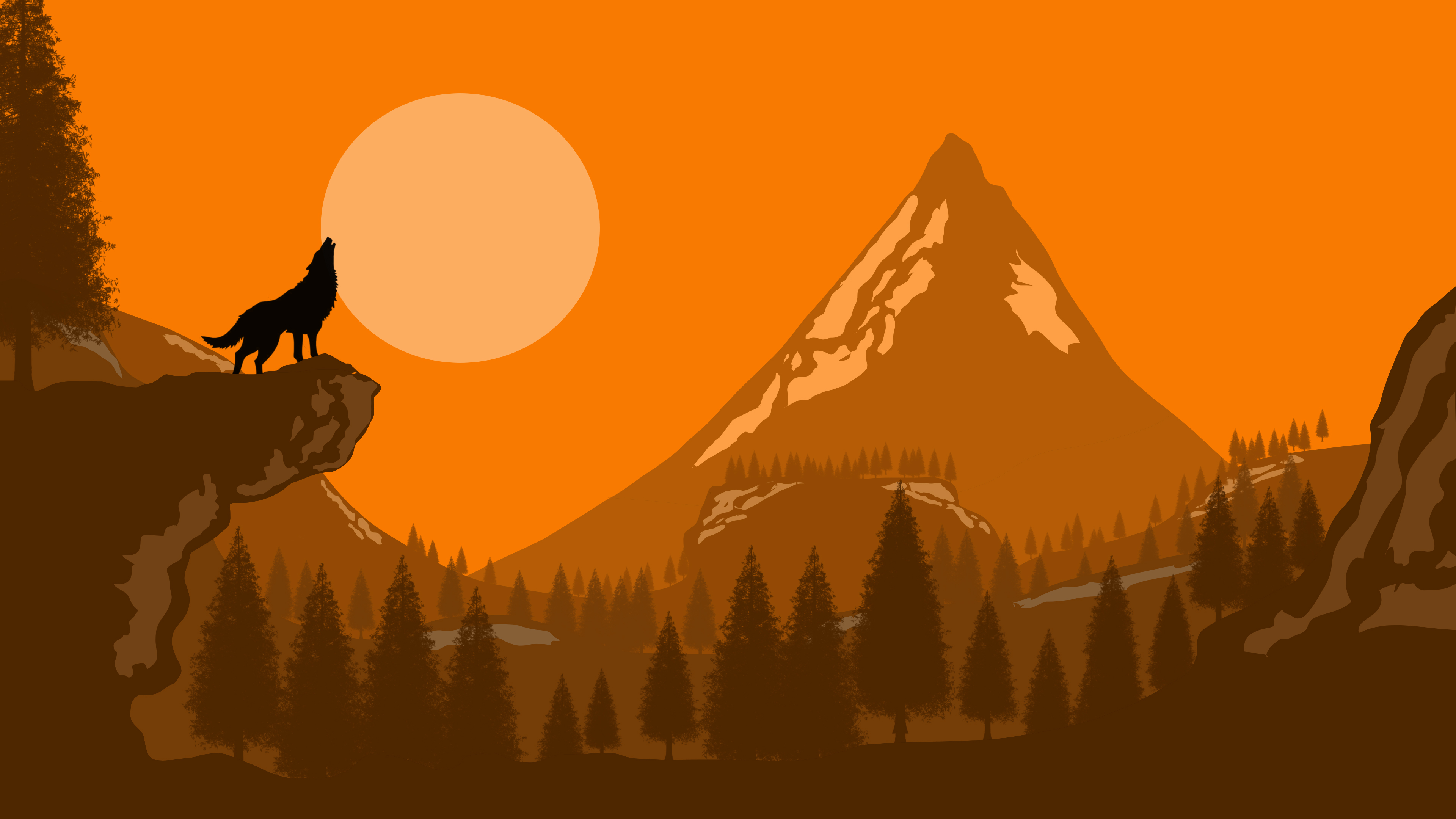 Wolf Minimalism Orange Brown Howling 3840x2160
