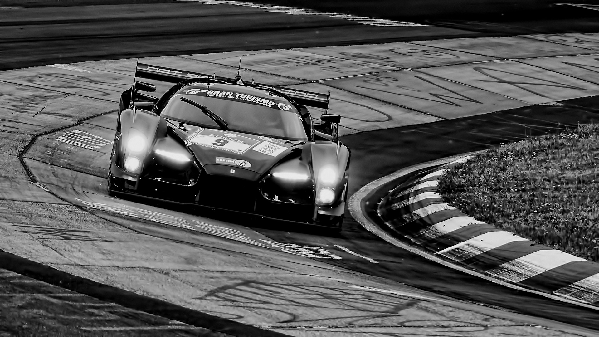 Race Cars Race Tracks Car Vehicle Monochrome Banked Turn 1920x1080