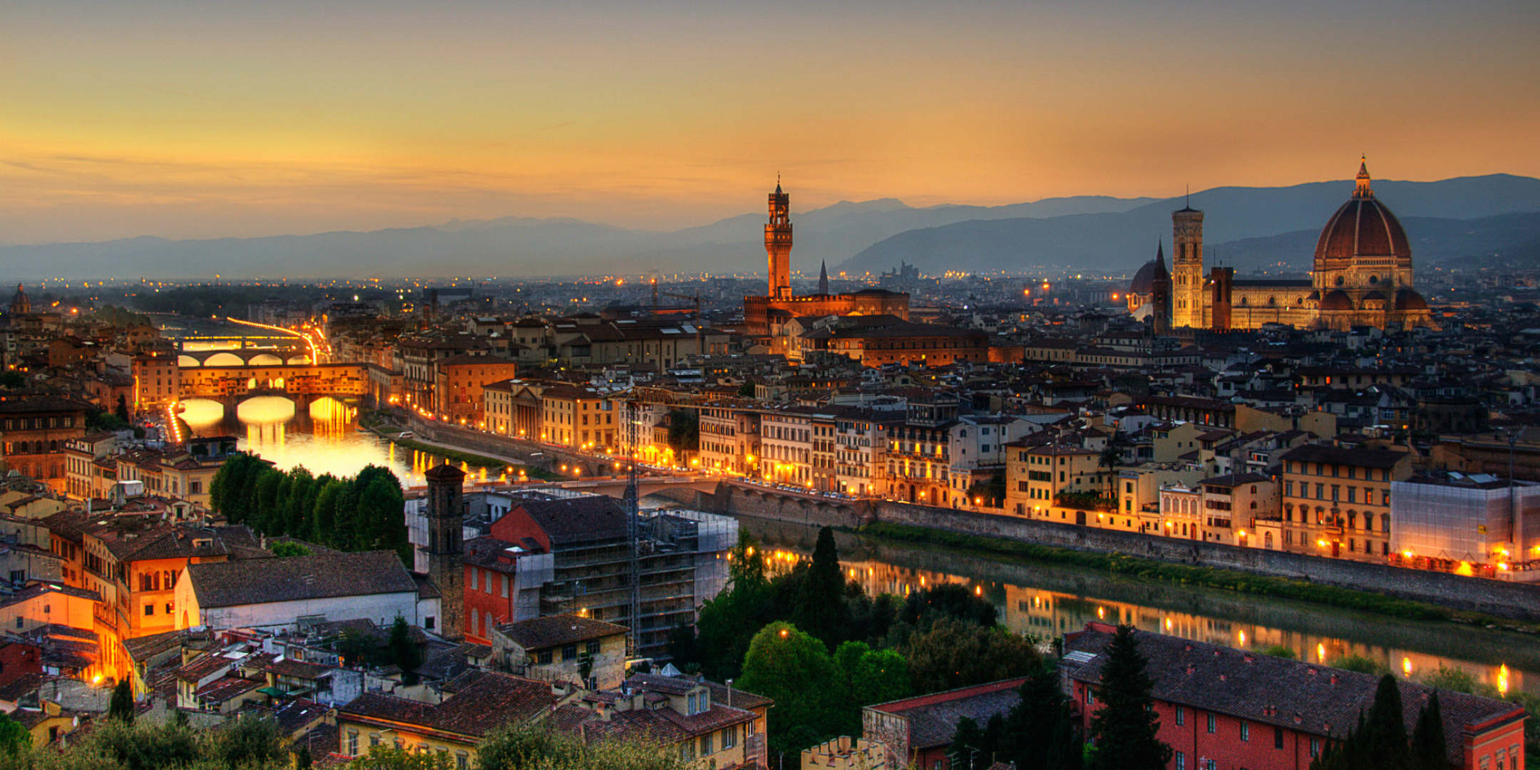Florence City Italy Night River Cityscape Building 2160x1080