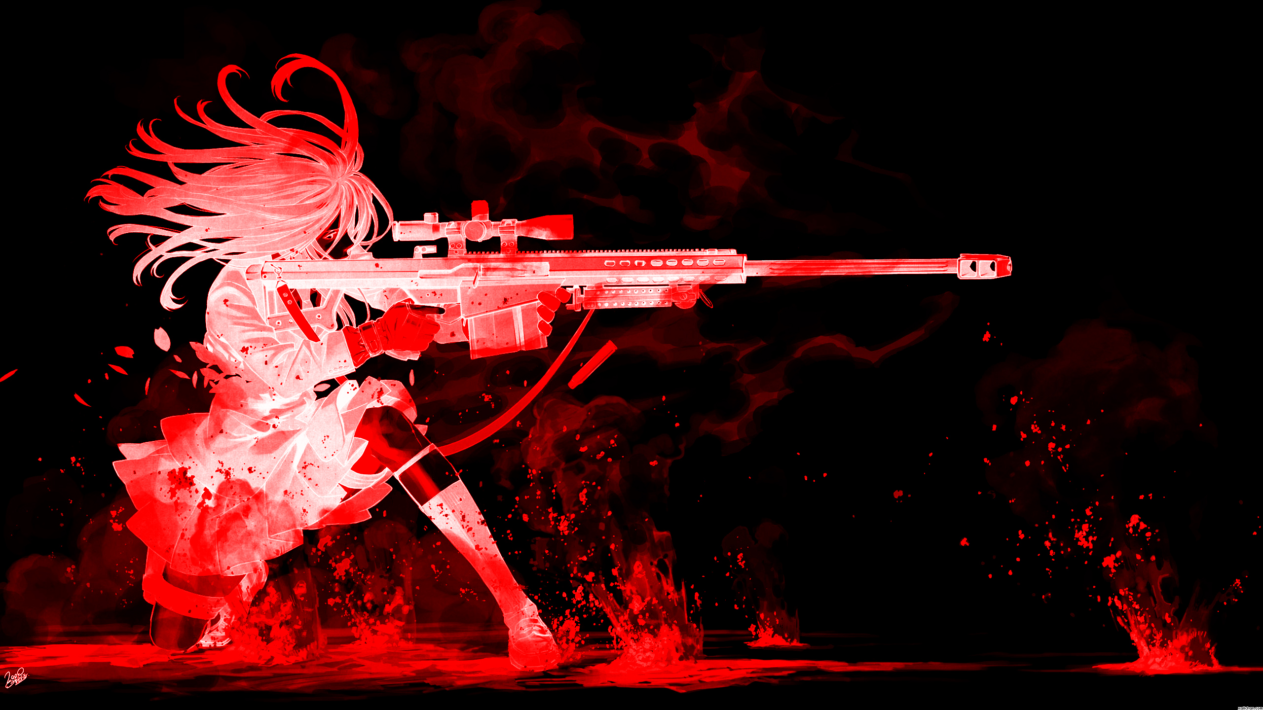 Anime Anime Girls Sniper Rifle Red Long Hair Rifles Weapon Kozaki Yuusuke 2560x1440
