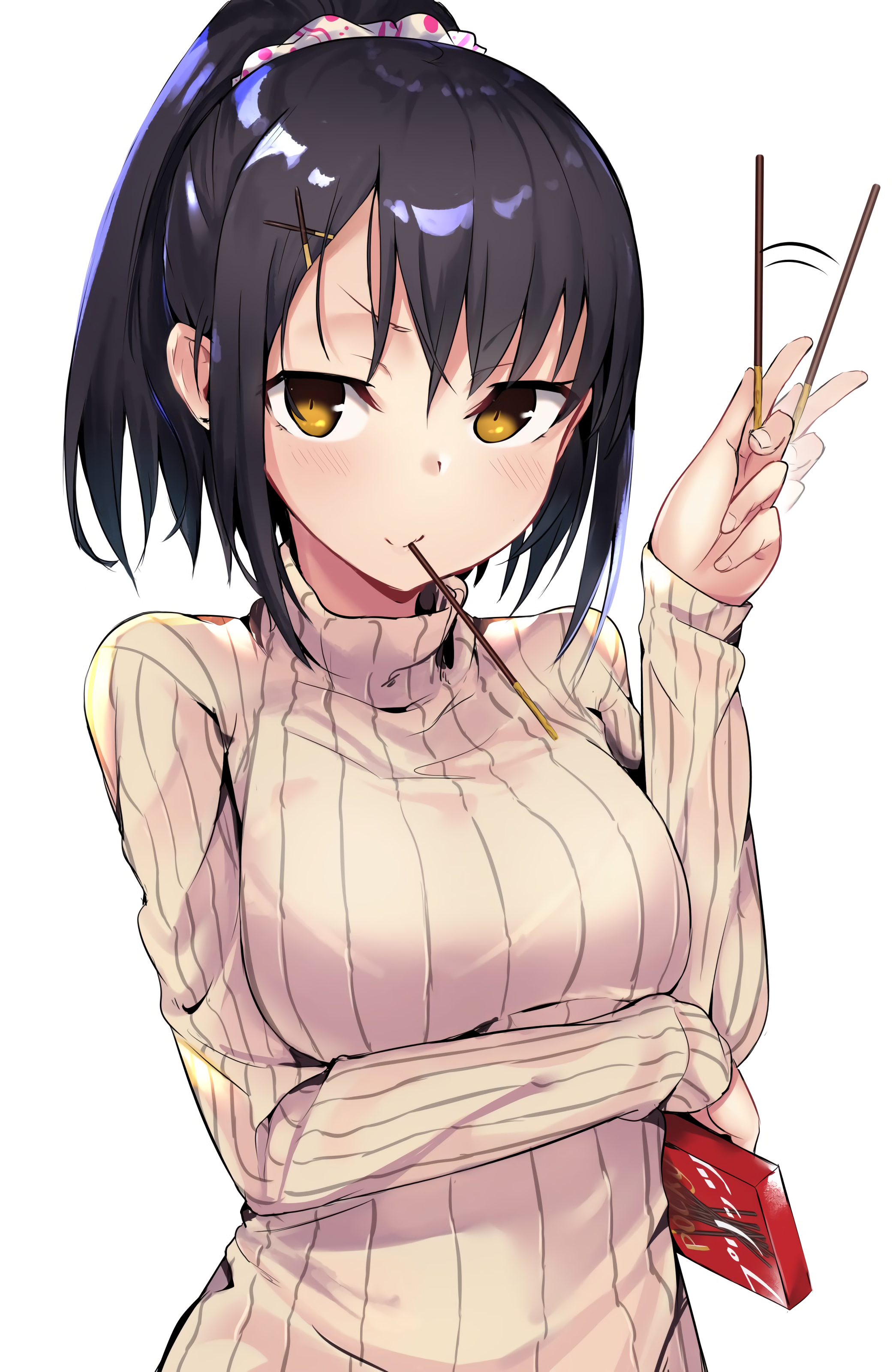 Anime Anime Girls Sweater Black Hair Yellow Eyes Pocky 2090x3200