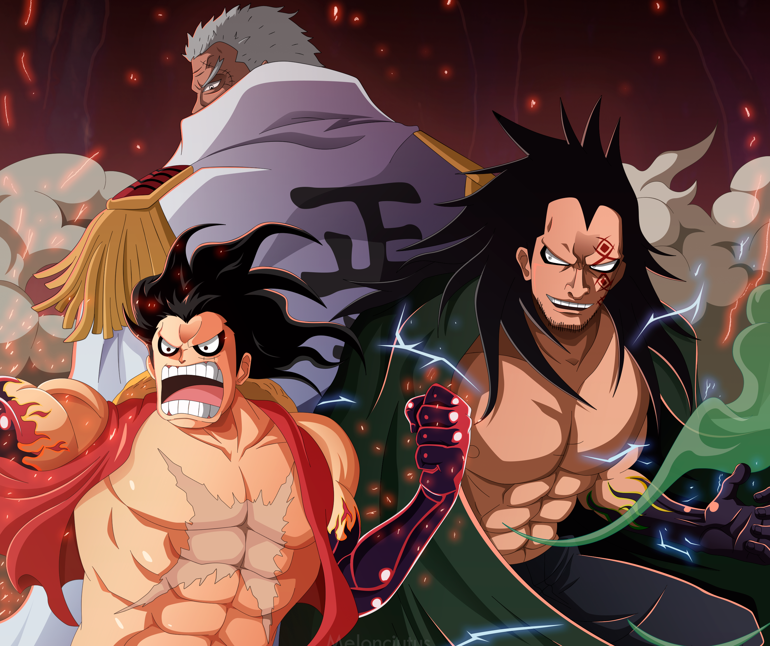 One Piece Monkey D Luffy Monkey D Garp Artwork 2640x2216