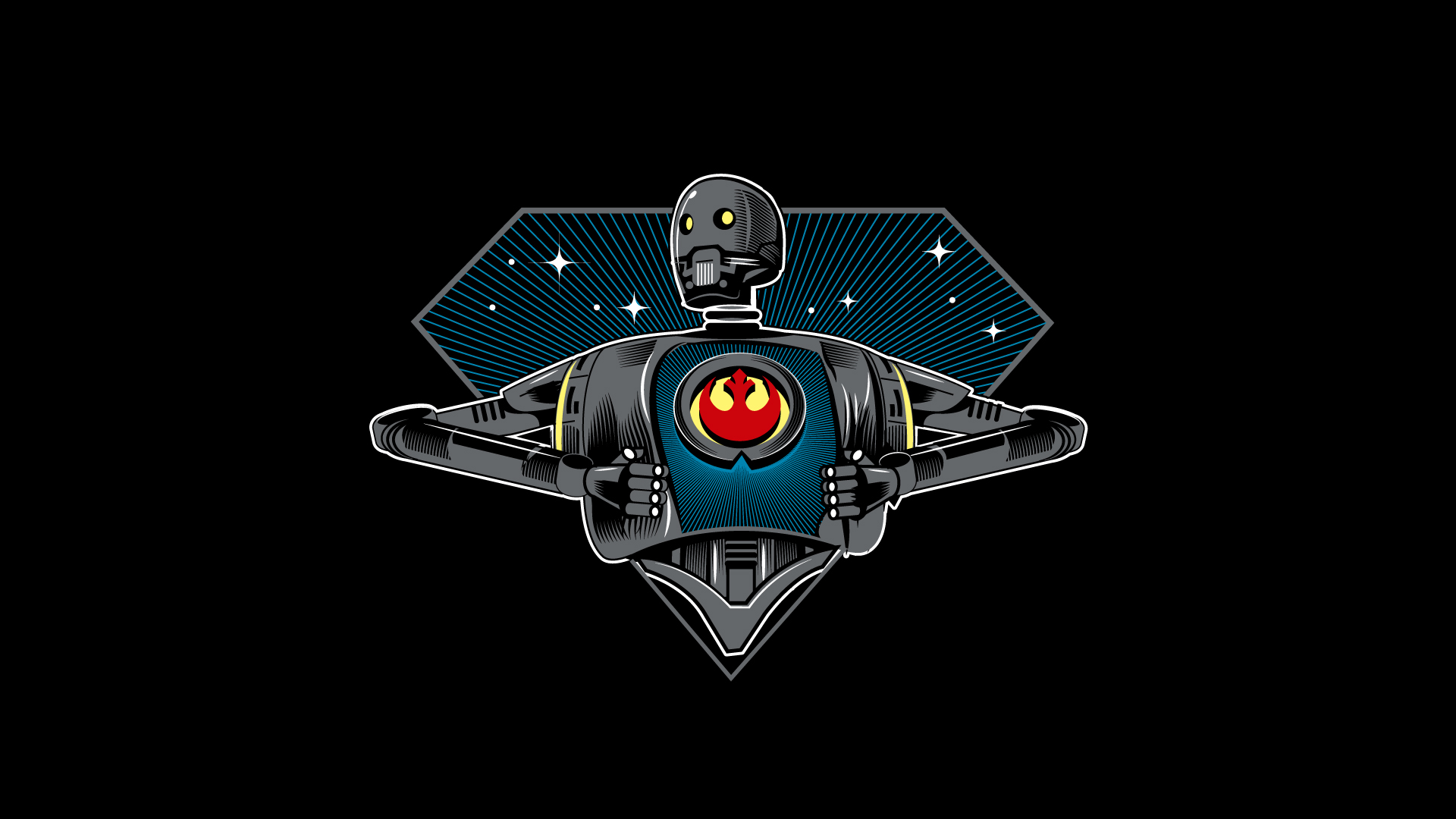 K 2SO Star Wars Robot Rebel Alliance Star Wars Droids Yellow Eyes Simple Background Black Background 1920x1080