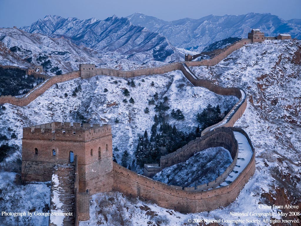 Great Wall Of China Landscape Old Building Fort Winter Mountains 1024x768