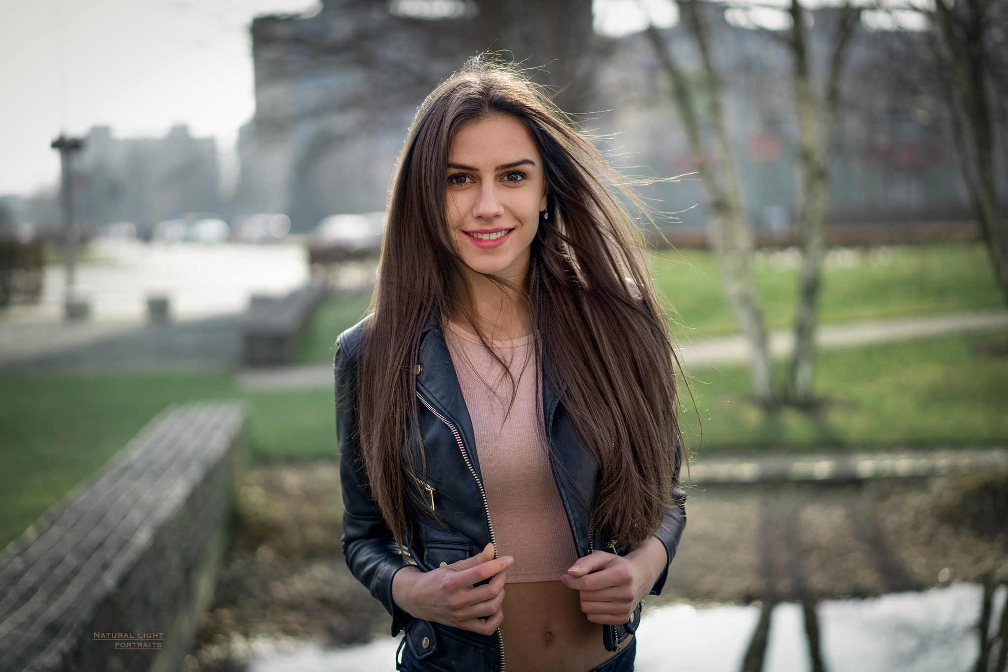 Women Model Brunette Looking At Viewer 500px Depth Of Field Leather Jackets Smiling Black Jackets Pi 2048x1366