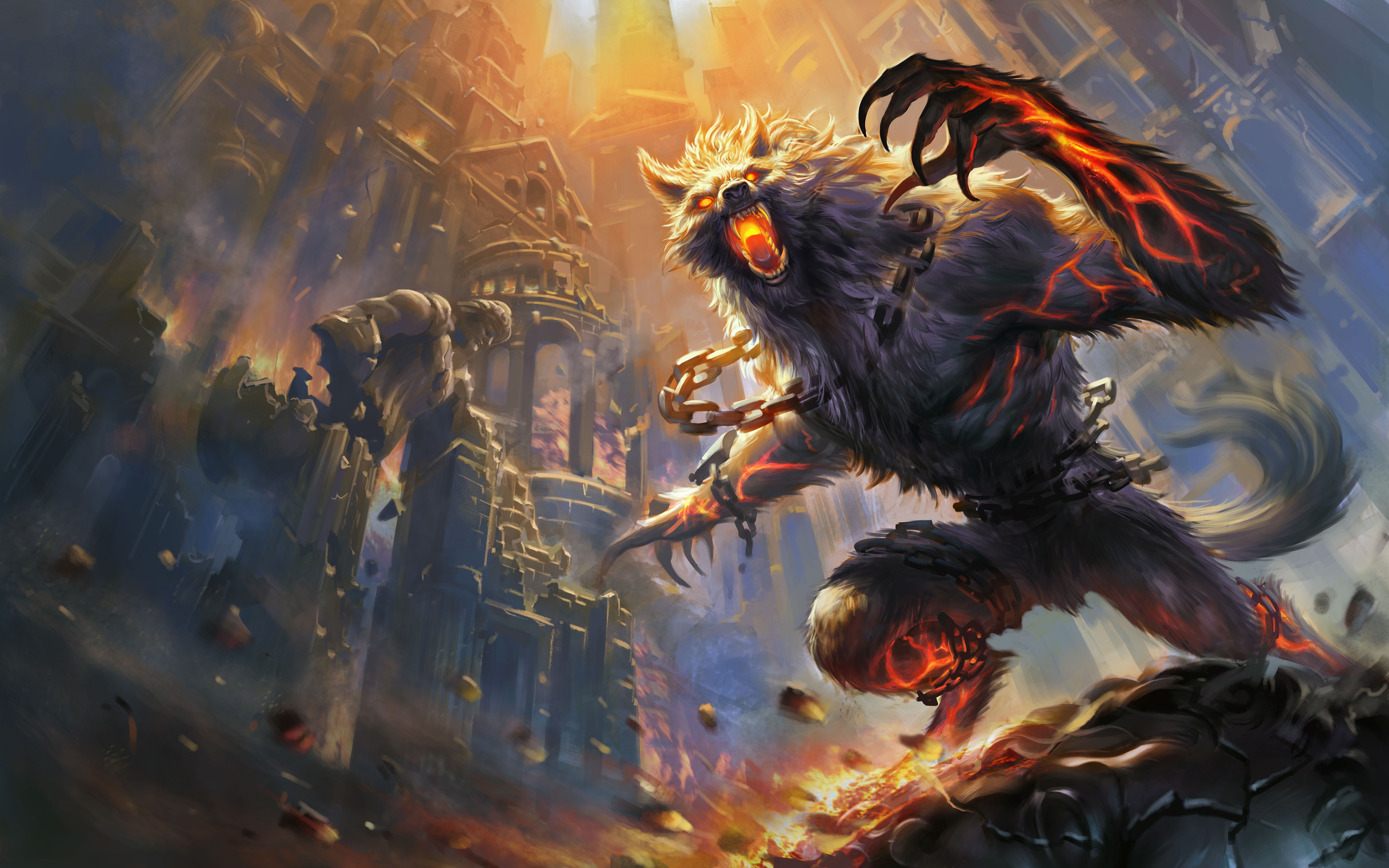 Anime Video Games Fantasy Art Smite Fenrir Anthro Werewolves 4800x3000