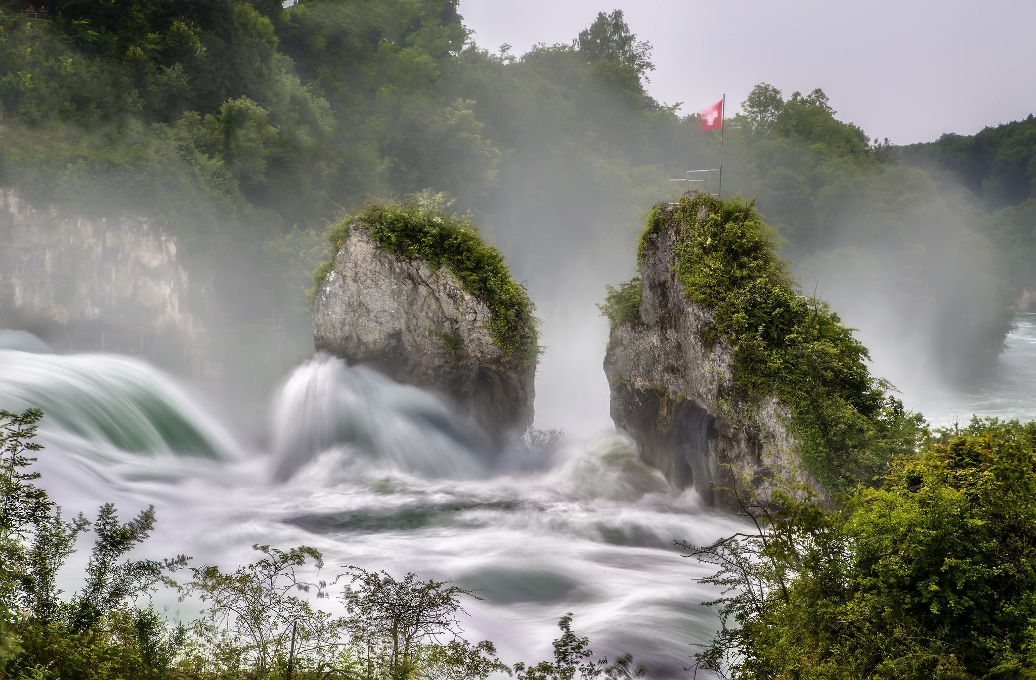 Waterfall Stream Swiss Flag Torrent Rock Energy 2048x1345