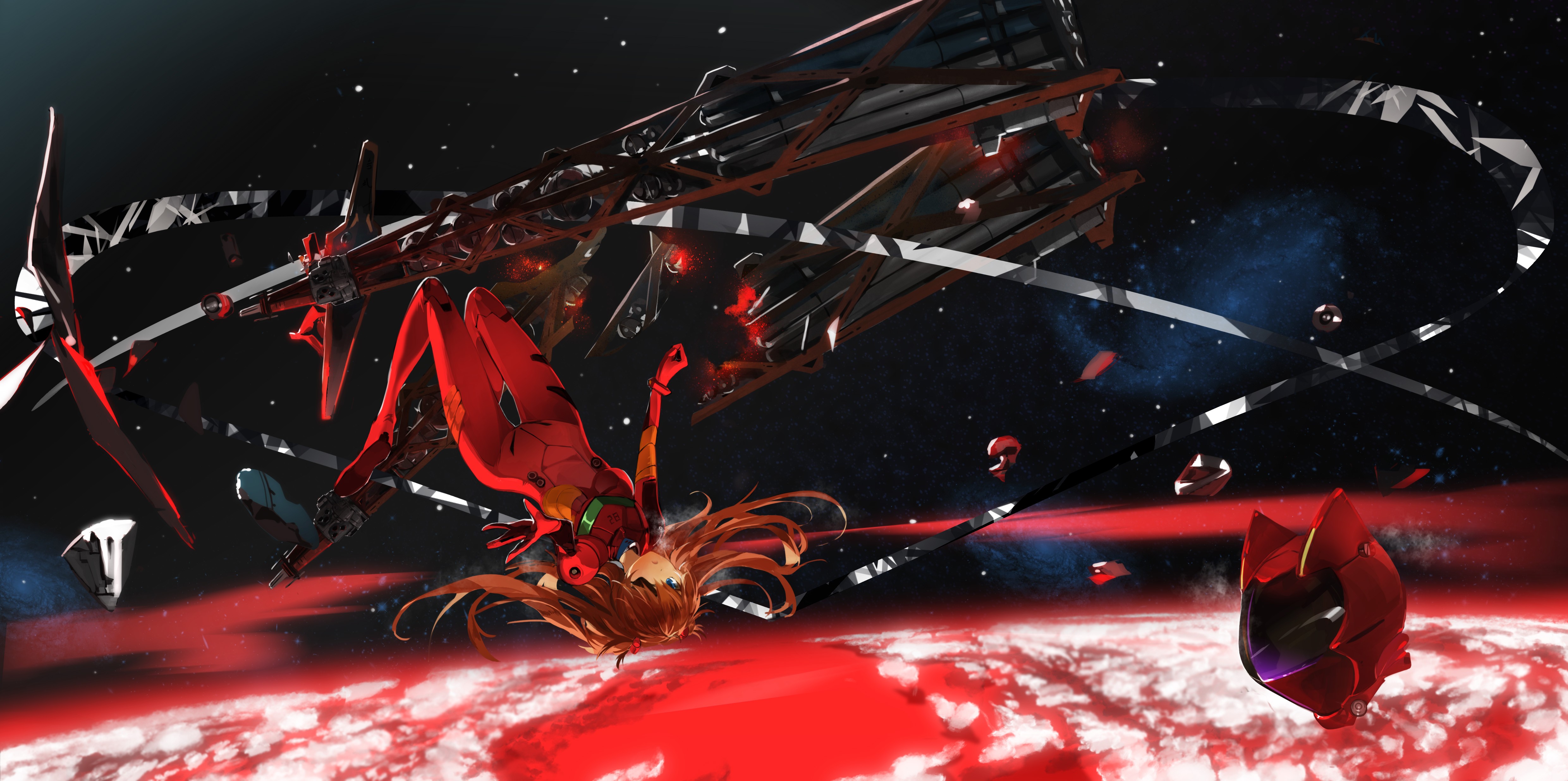 Neon Genesis Evangelion EVA Unit 02 Asuka Langley Soryu Multiple Display Anime Anime Girls Space Neo 4961x2471