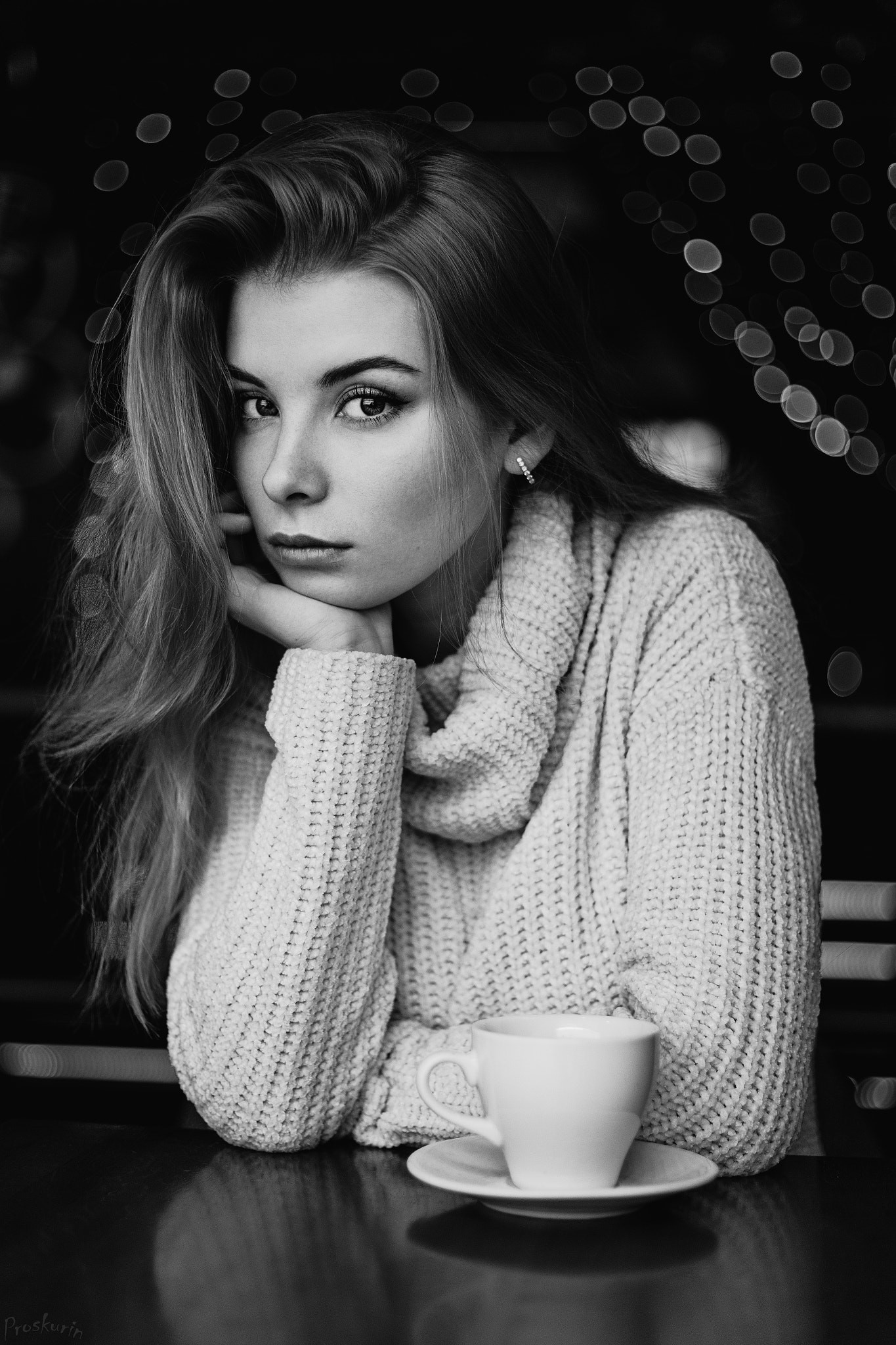 Women Monochrome 500px Model Portrait Face Irina Popova White Sweater Portrait Display Sweater Cup I 1365x2048