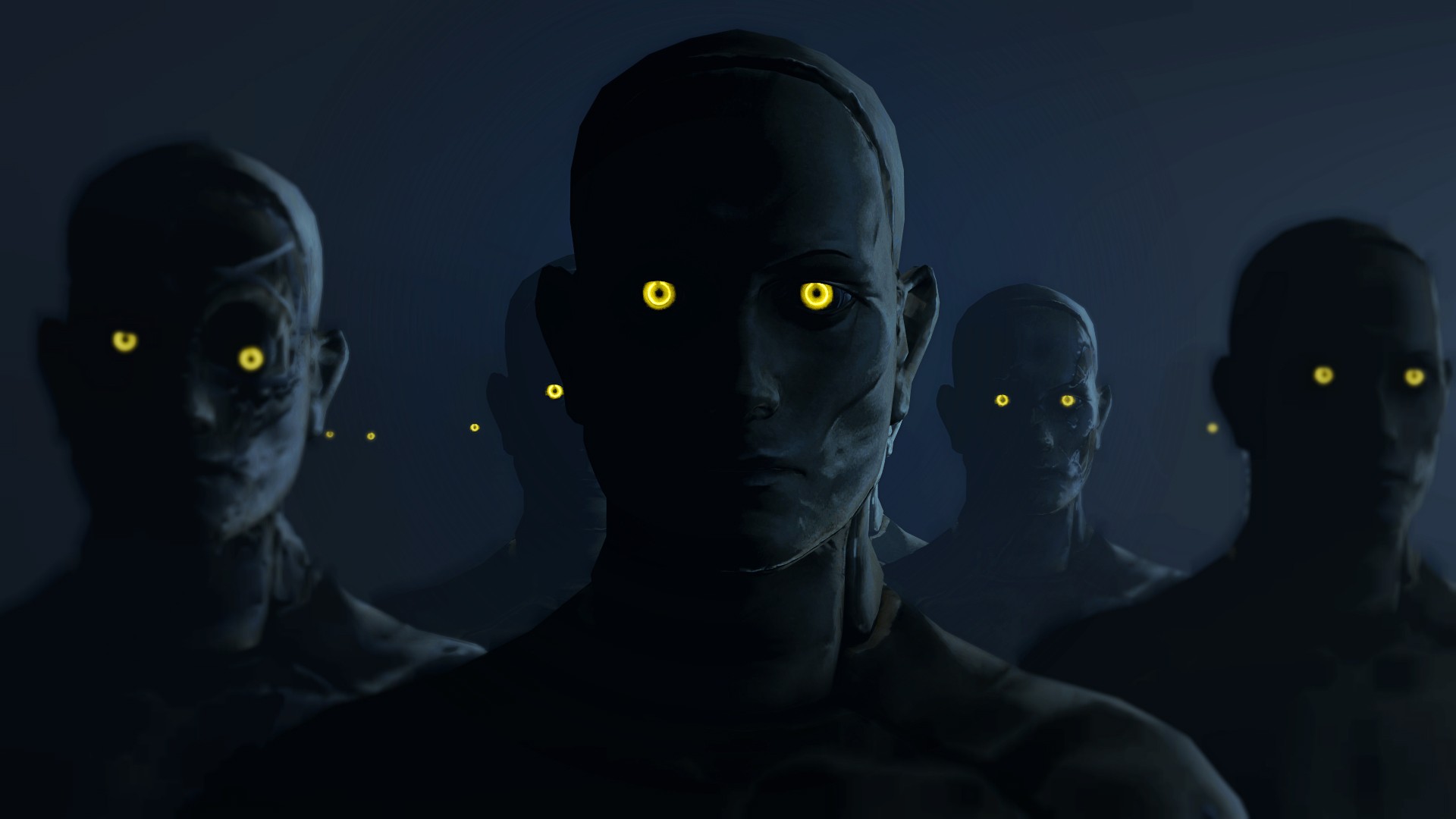 Fallout Synth Video Games Yellow Eyes Video Game Art Creepy Dark Dark Gray Yellow 1920x1080