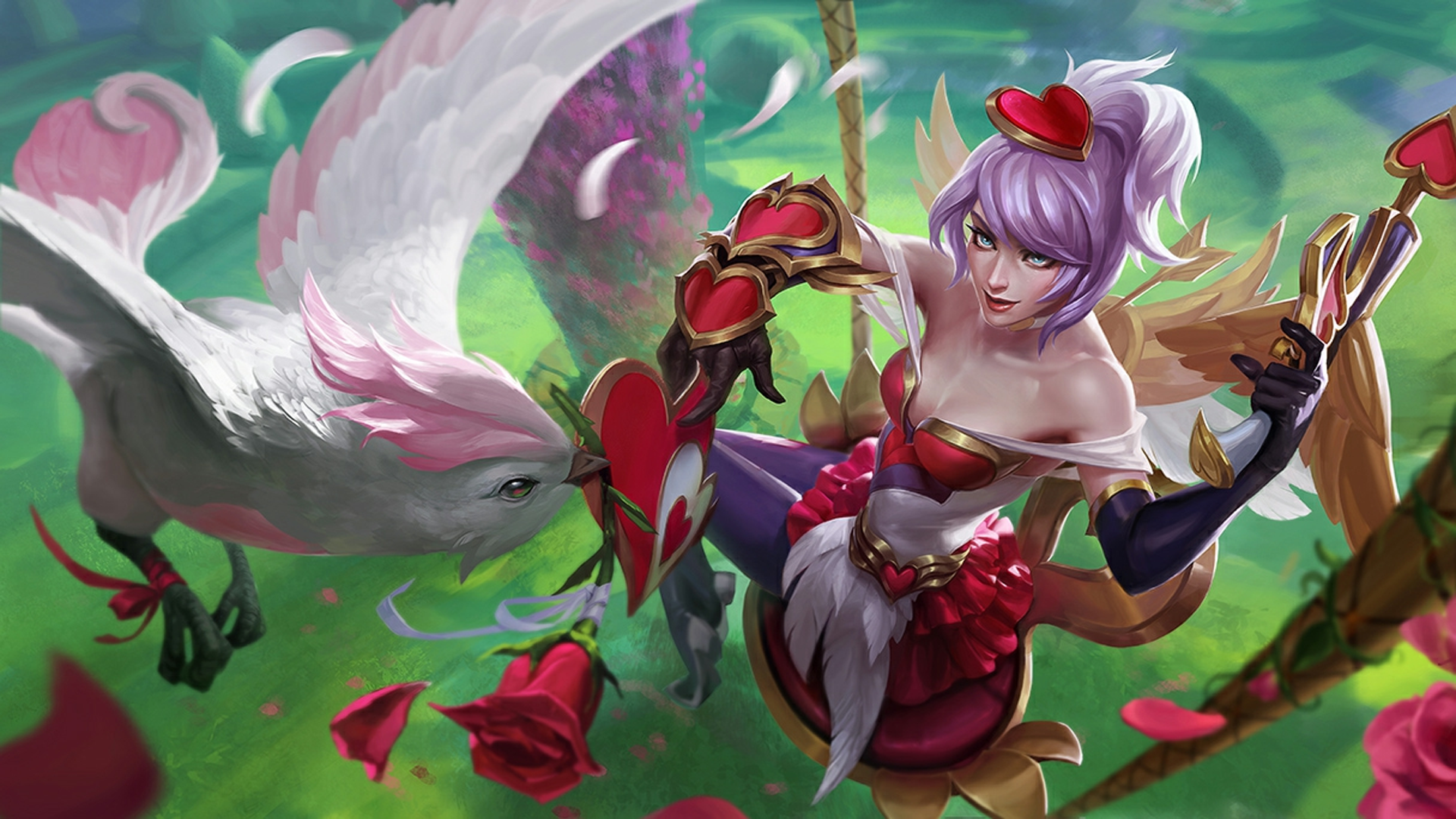 Summoners Rift Quinn League Of Legends League Of Legends Purple Hair Fantasy Girl Flowers PC Gaming 1920x1080