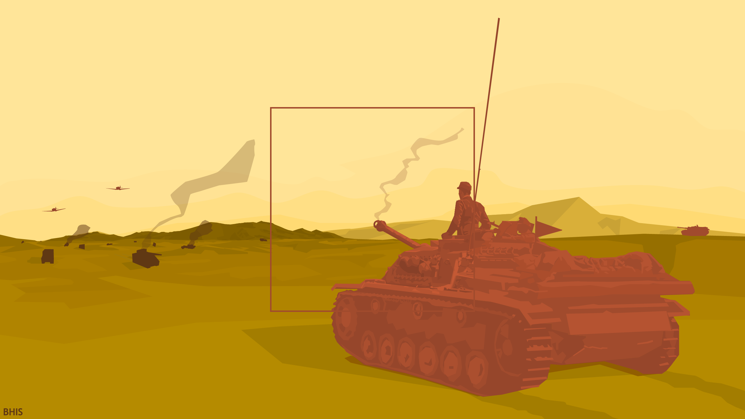 Minimalism Selective Coloring Tank War Yellow Brown Square Digital Art 2560x1440