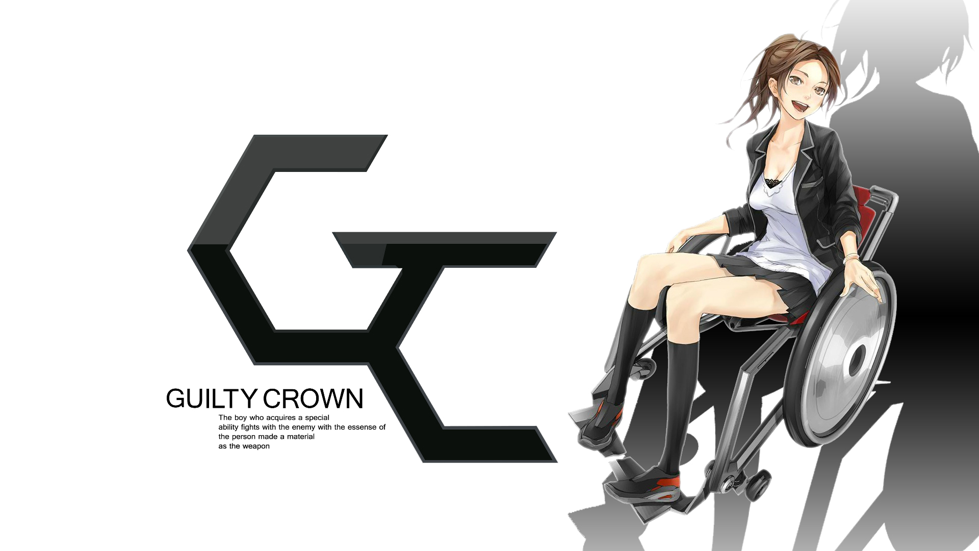 Guilty Crown Anime Wheelchair Simple Background White Background Legs 1920x1080