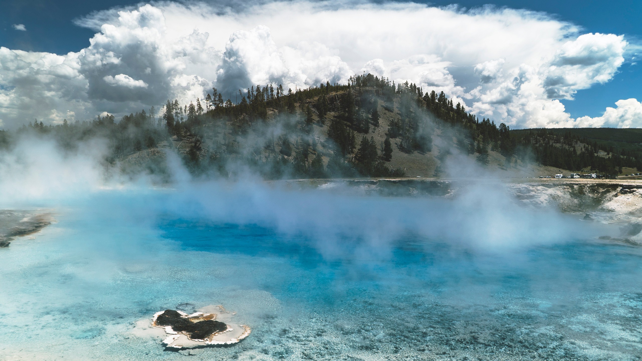 Clouds Mist Yellowstone National Park Spring 2560x1440