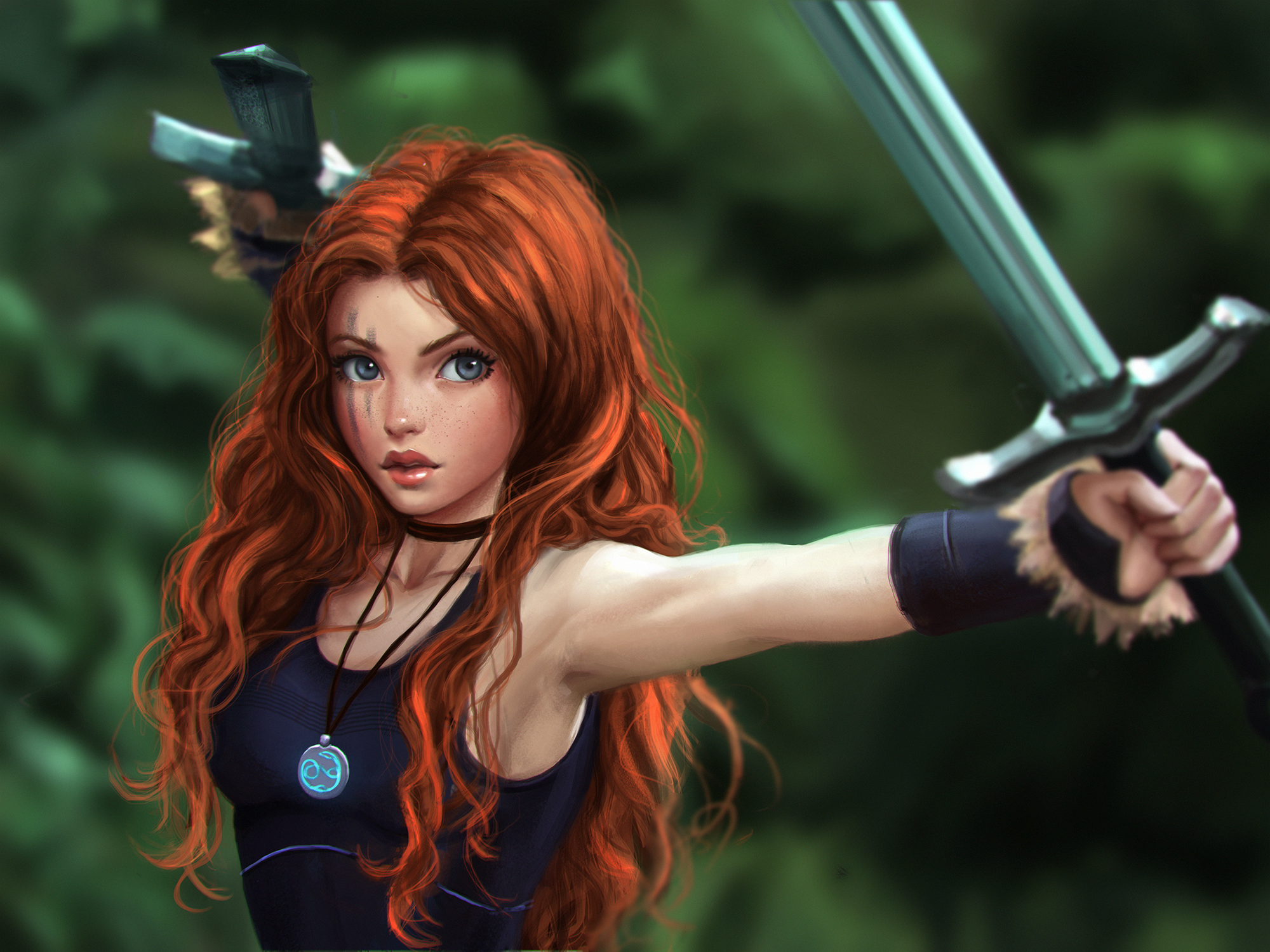 Fantasy Art Celtic Warrior Redhead Sword Original Characters 2000x1500