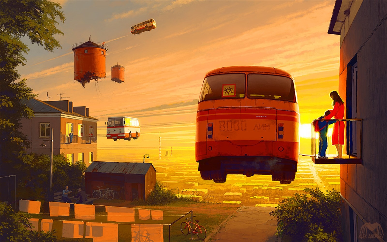 Alexey Andreev Artwork Concept Art Surreal Vehicle Cityscape Sky Sunlight 1600x1000