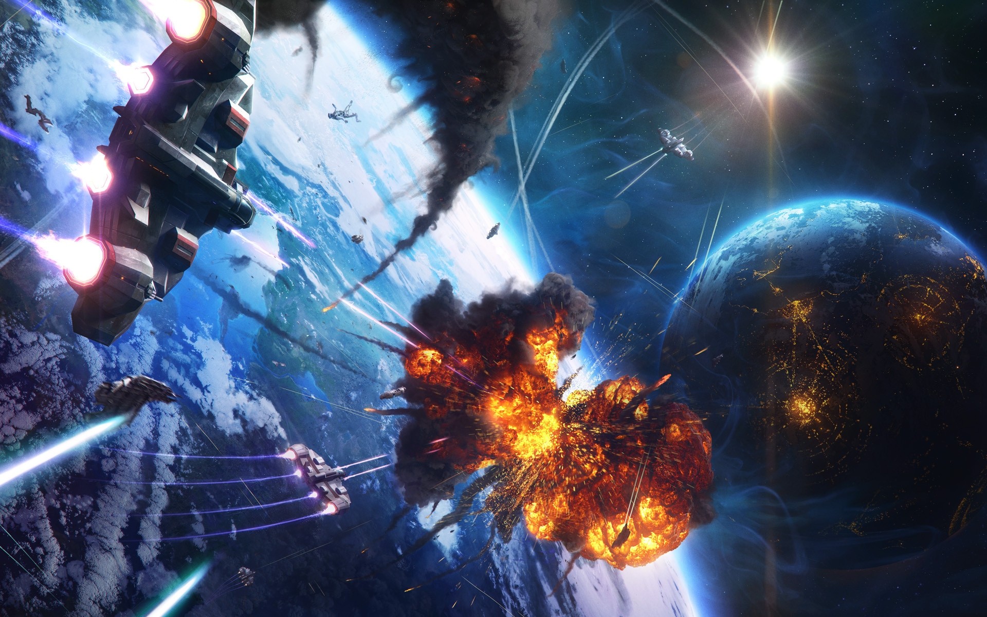 Digital Art Battle Space Battle Science Fiction 1920x1200