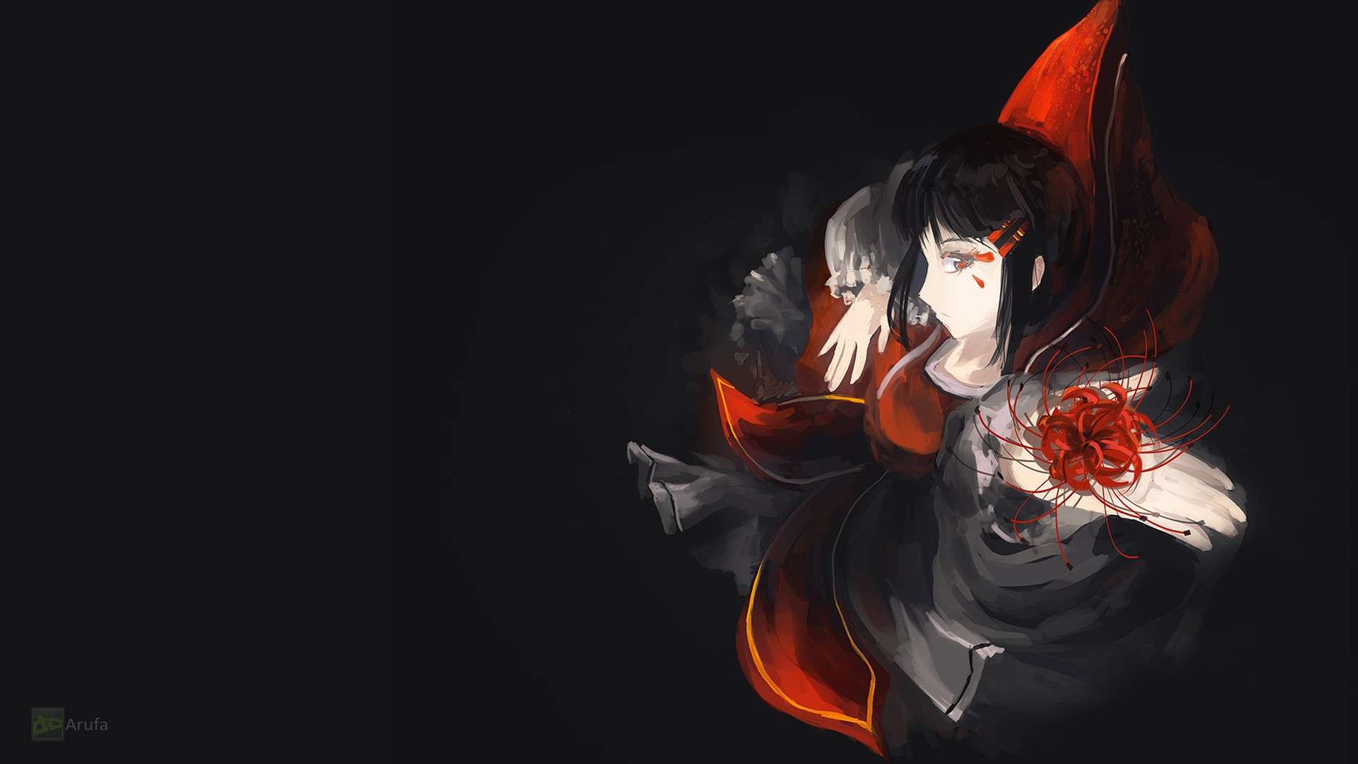 Original Characters Black Dress Red Ribbon Spider Lilies 1920x1080